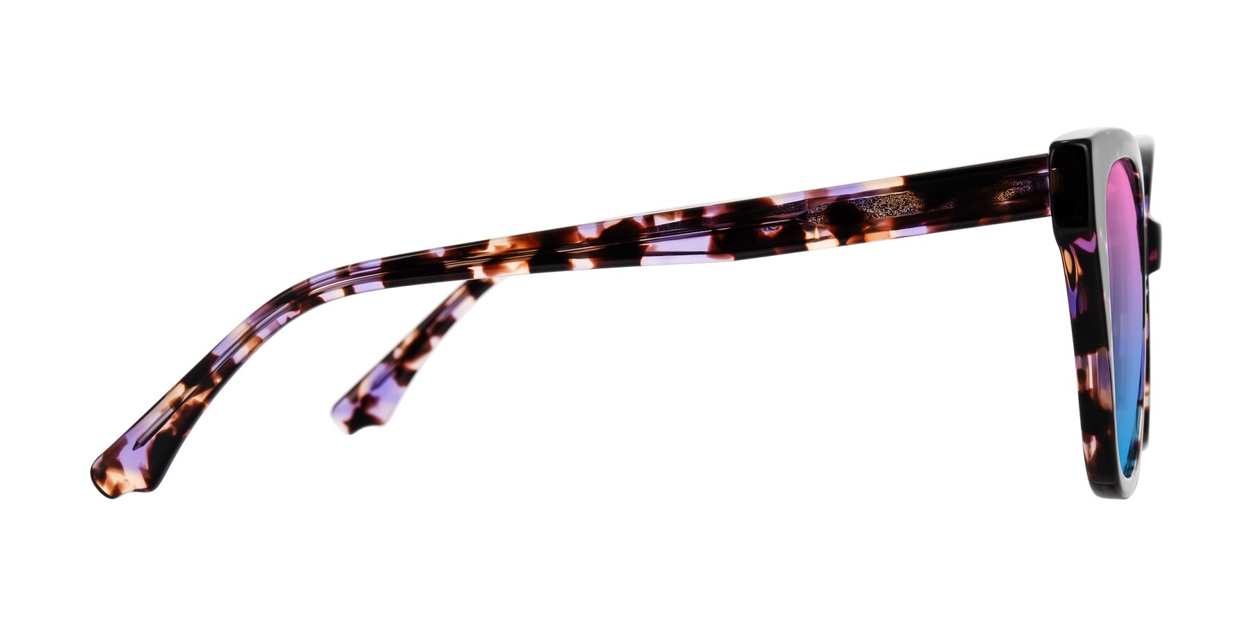 Side of Kahlem in Purple Tortoise with Pink / Blue Gradient Lenses