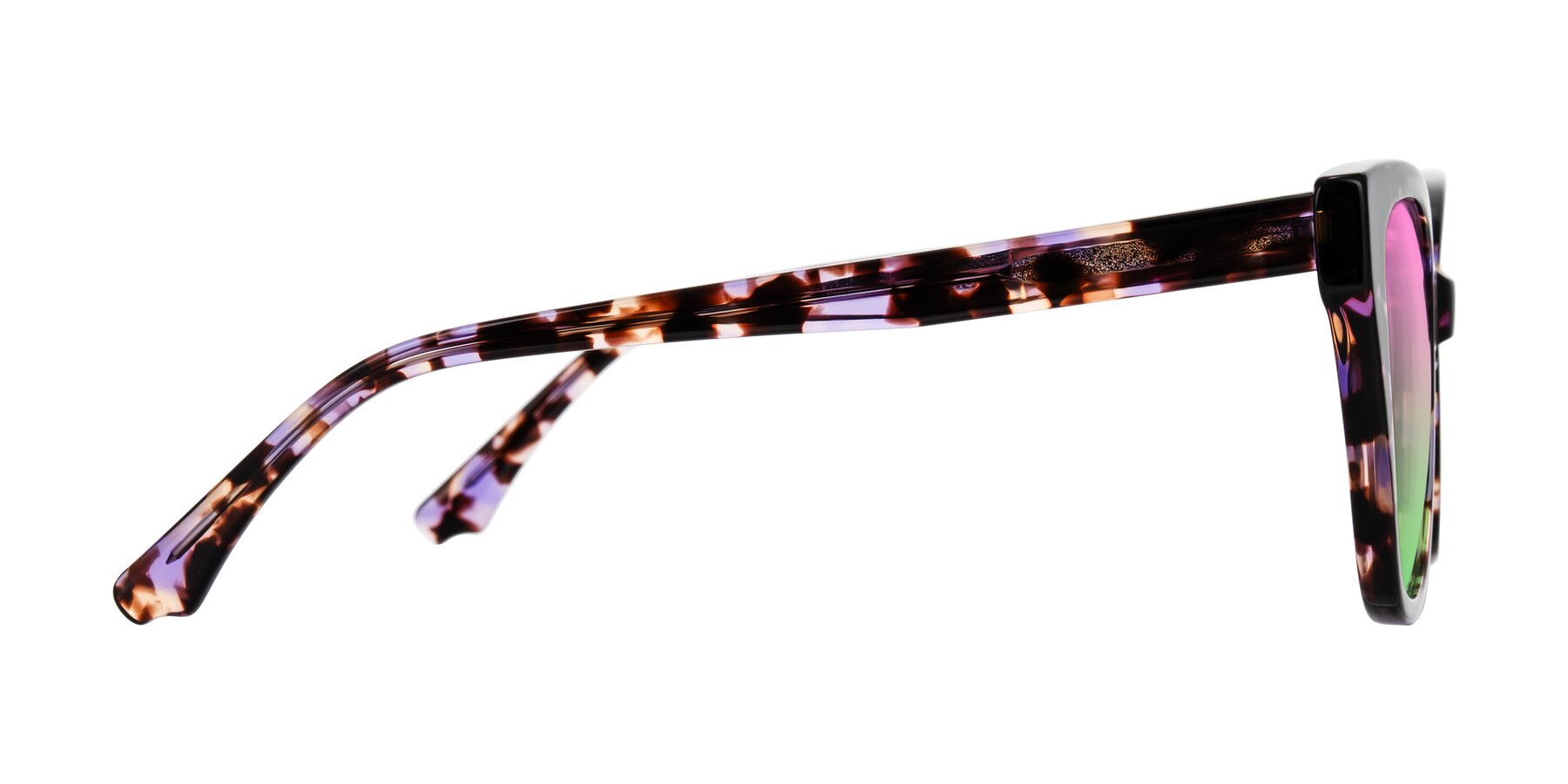 Side of Kahlem in Purple Tortoise with Pink / Green Gradient Lenses