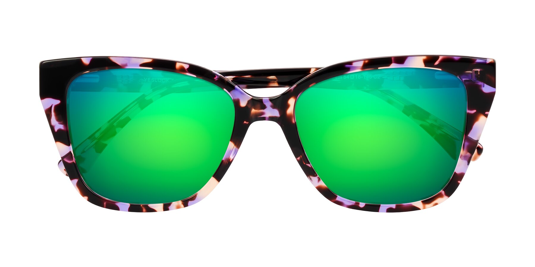 Folded Front of Kahlem in Purple Tortoise with Green Mirrored Lenses