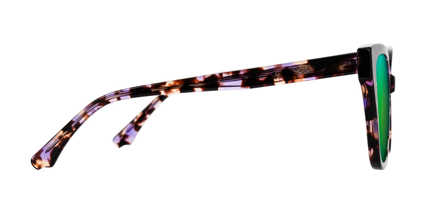 Side of Kahlem in Purple Tortoise with Green Mirrored Lenses