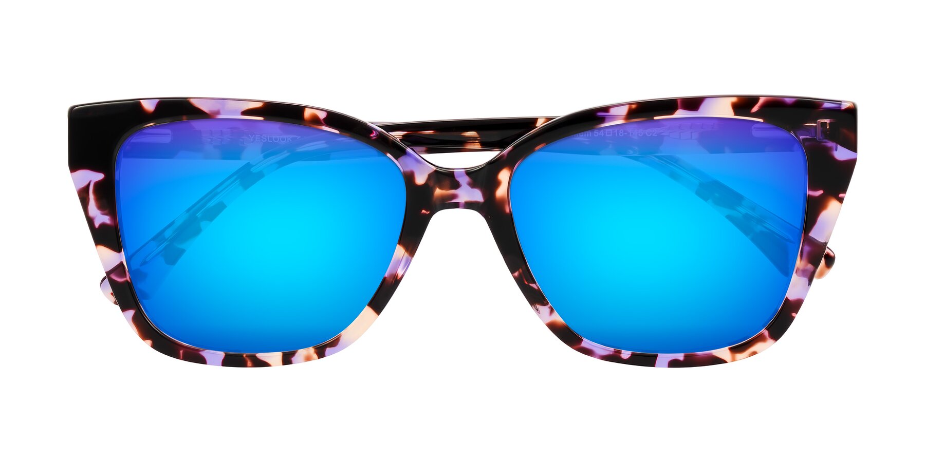 Folded Front of Kahlem in Purple Tortoise with Blue Mirrored Lenses