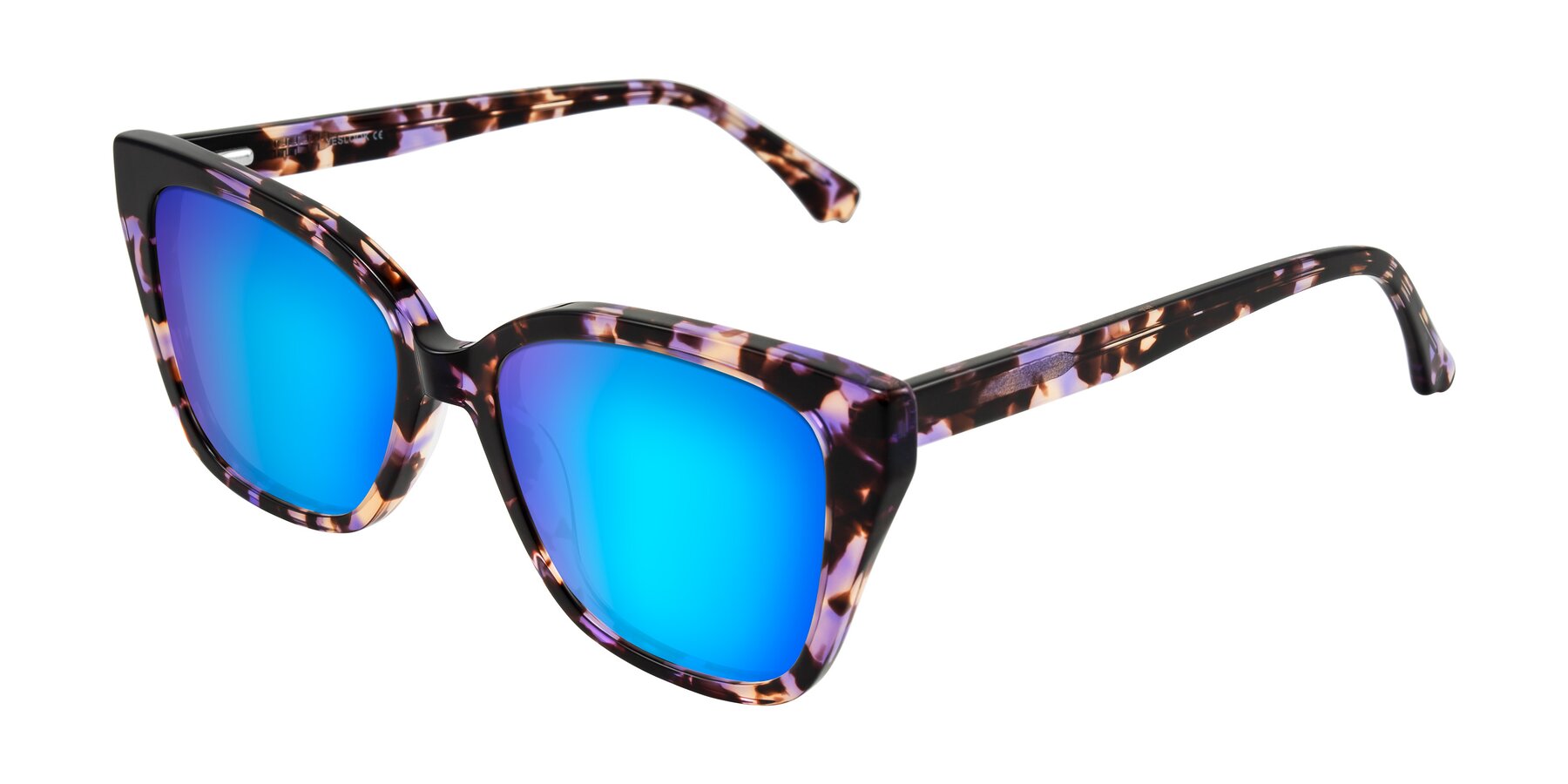 Angle of Kahlem in Purple Tortoise with Blue Mirrored Lenses
