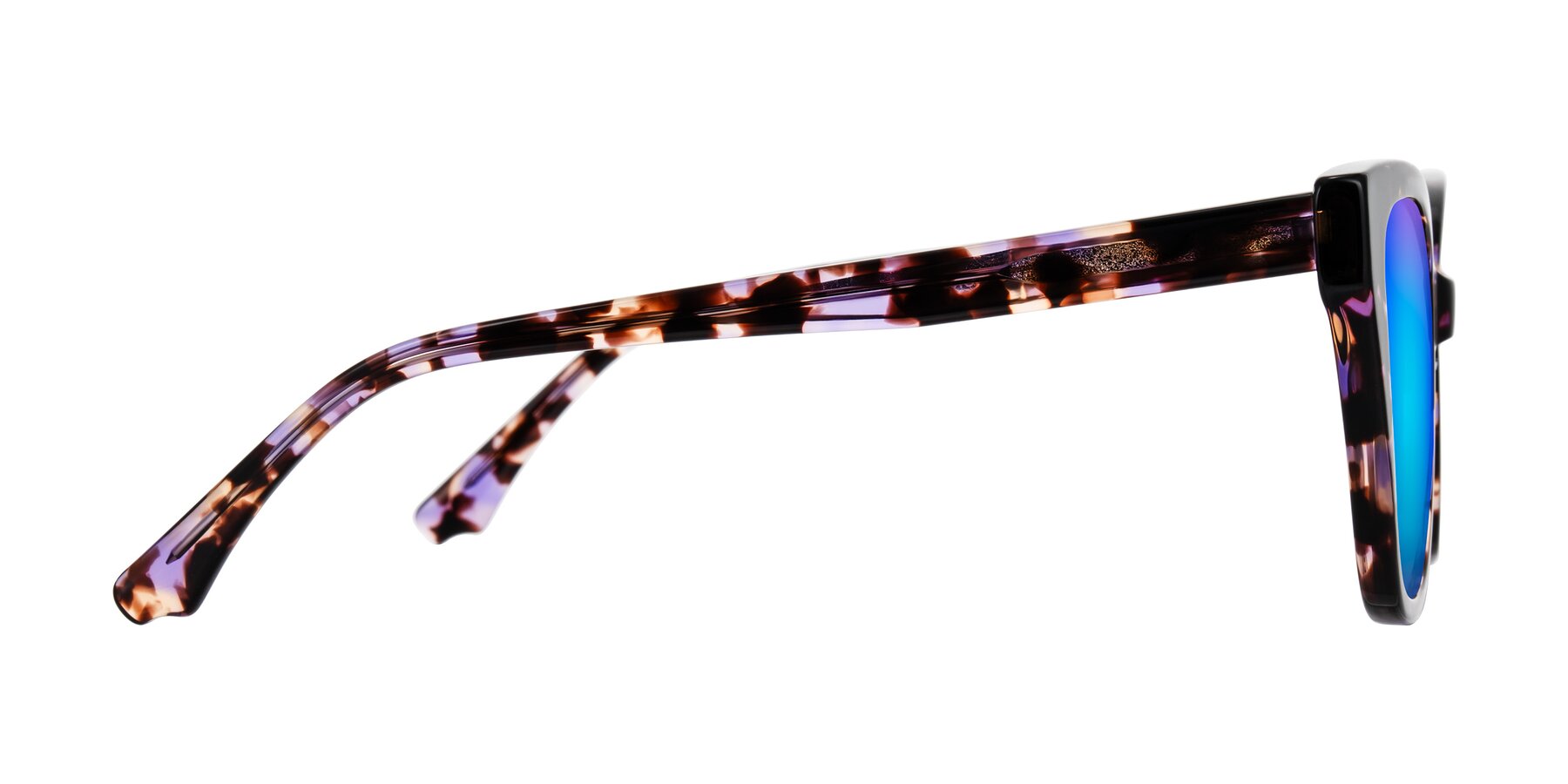 Side of Kahlem in Purple Tortoise with Blue Mirrored Lenses