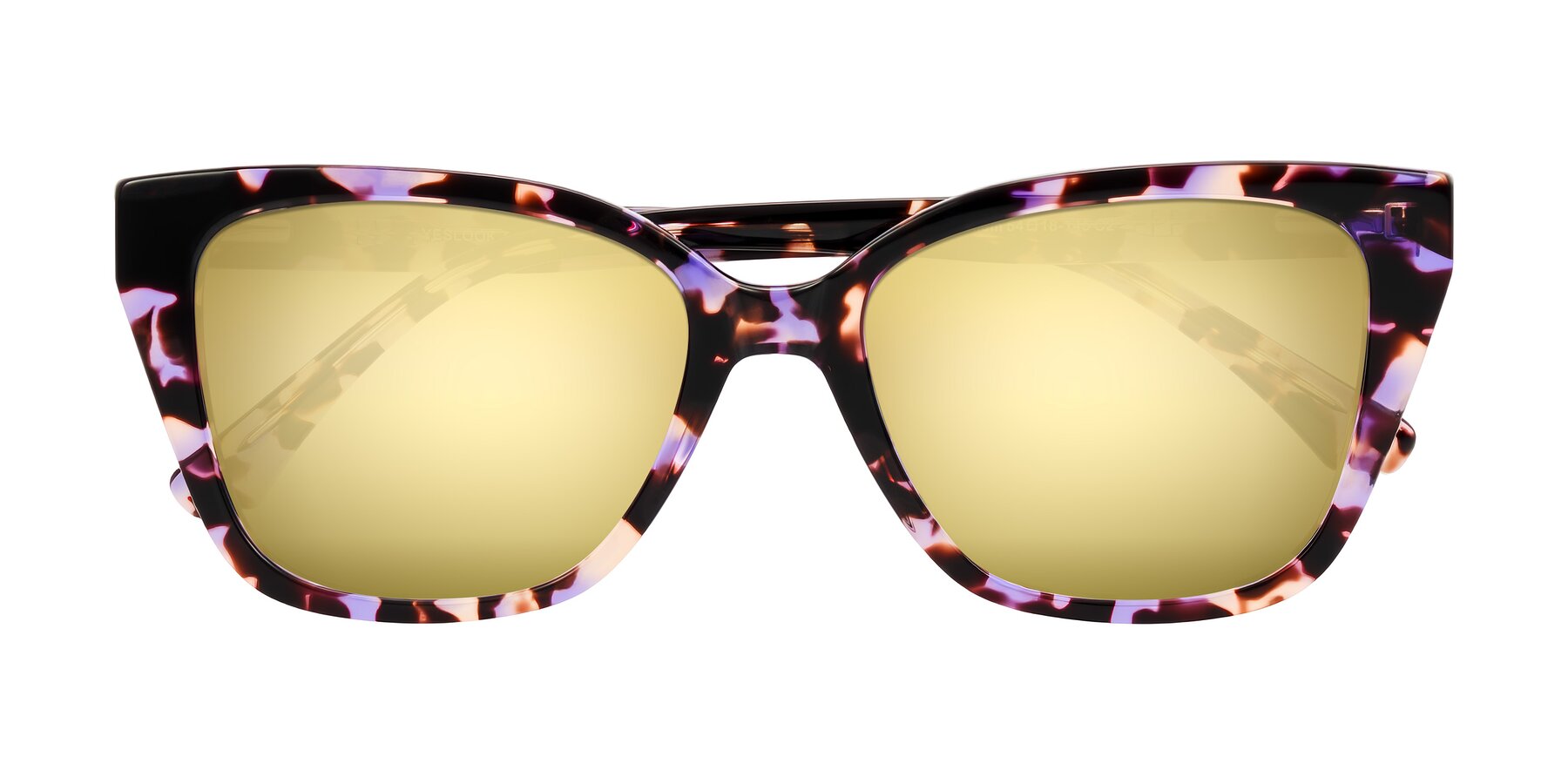Folded Front of Kahlem in Purple Tortoise with Gold Mirrored Lenses