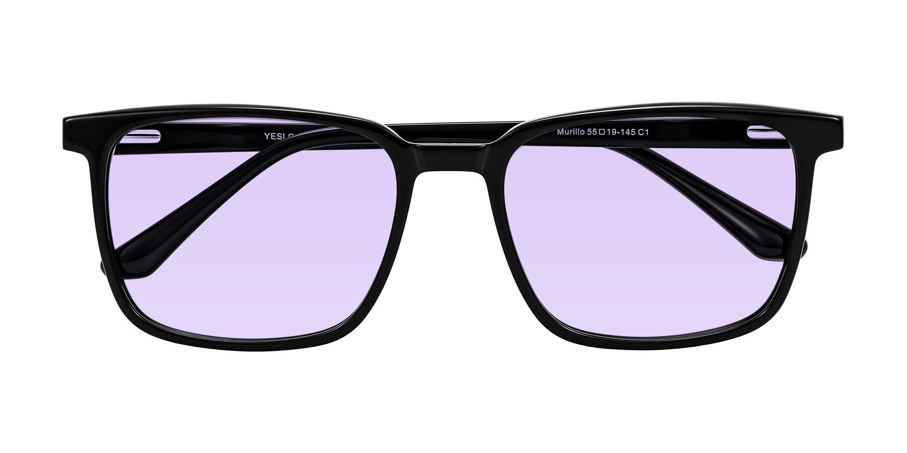Folded Front of Murillo in Black with Light Purple Tinted Lenses