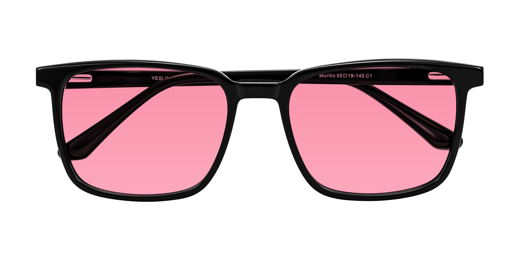 Folded Front of Murillo in Black with Pink Tinted Lenses