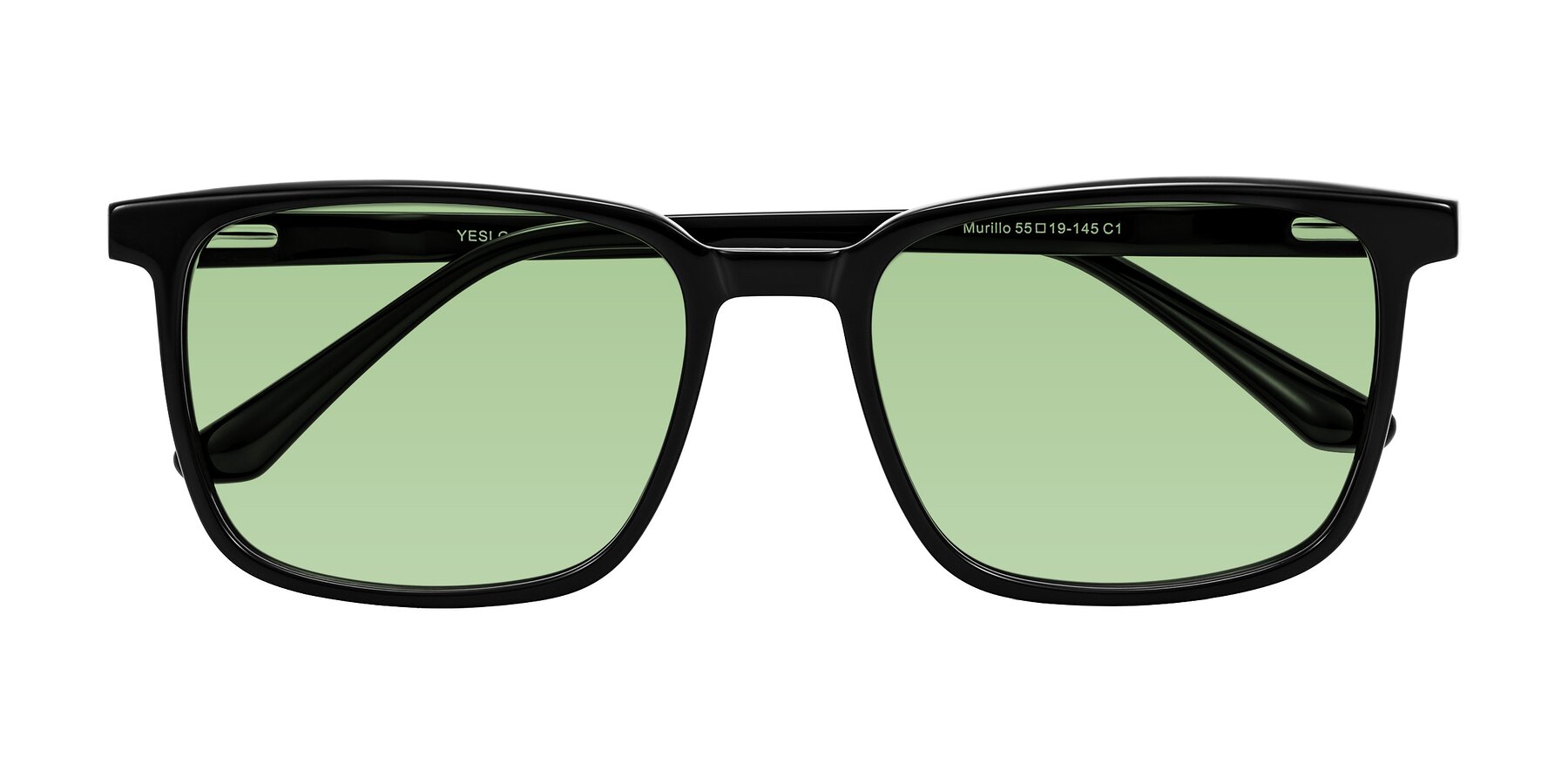 Folded Front of Murillo in Black with Medium Green Tinted Lenses