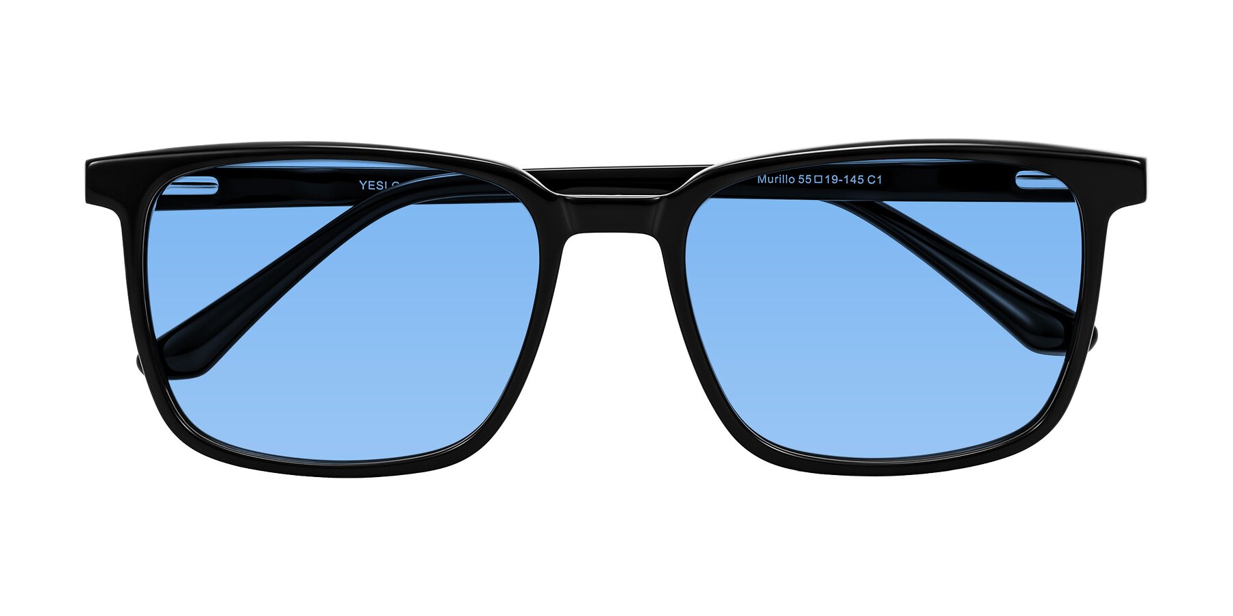 Folded Front of Murillo in Black with Medium Blue Tinted Lenses
