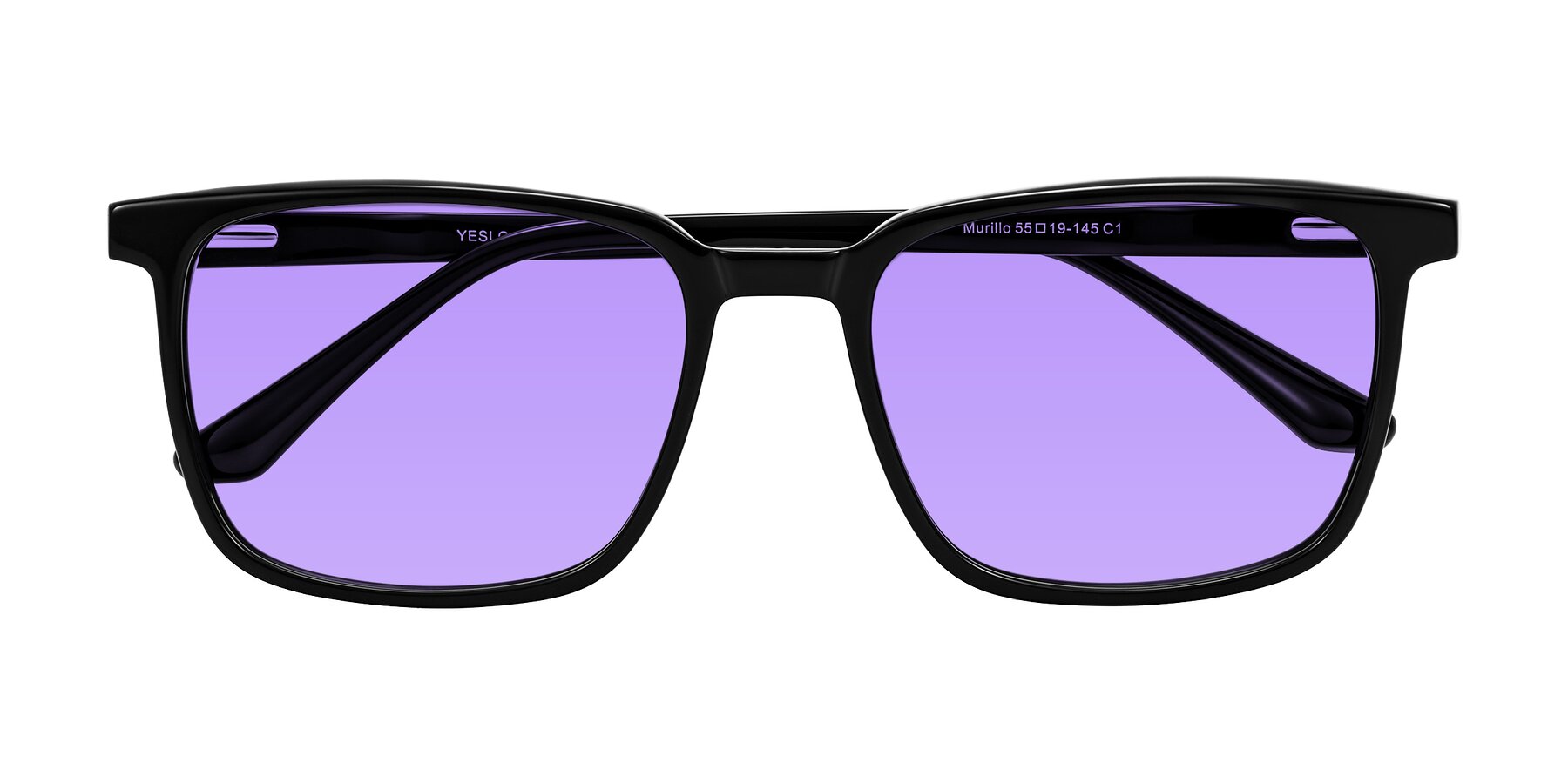 Folded Front of Murillo in Black with Medium Purple Tinted Lenses