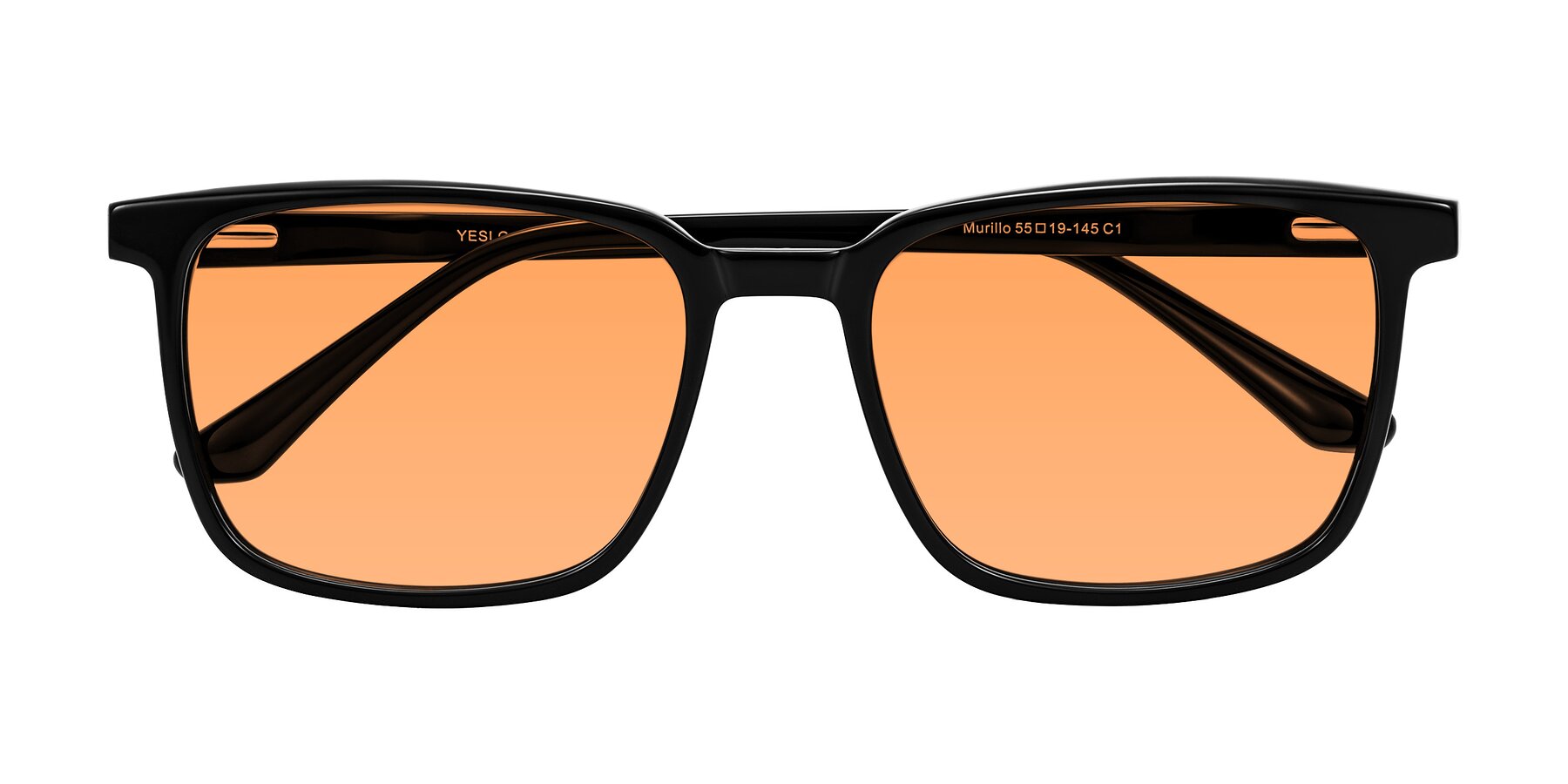 Folded Front of Murillo in Black with Medium Orange Tinted Lenses