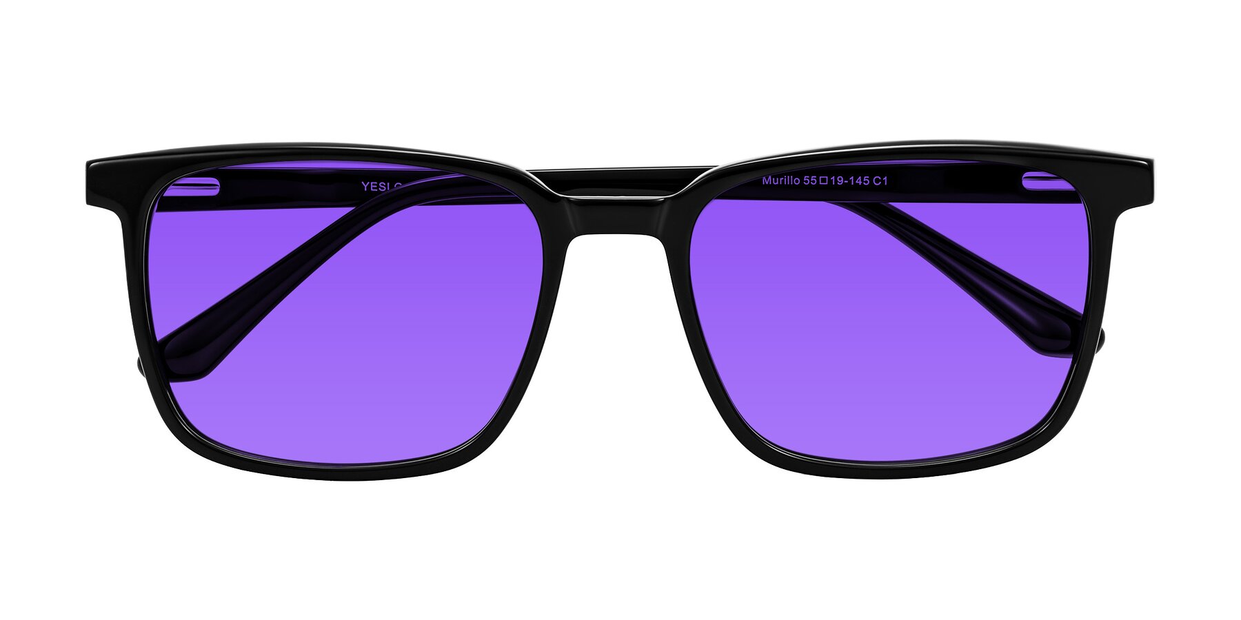 Folded Front of Murillo in Black with Purple Tinted Lenses