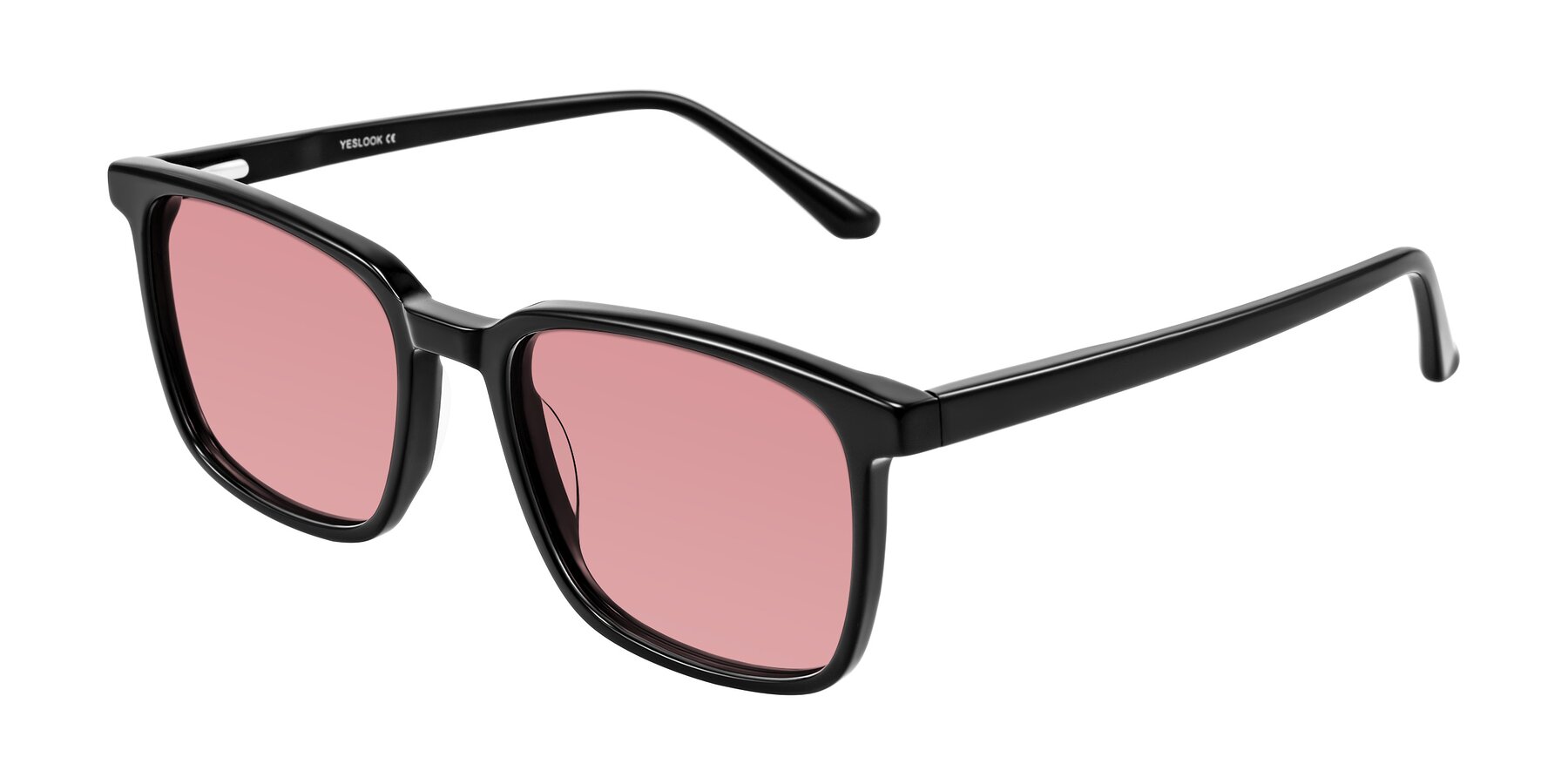 Angle of Murillo in Black with Medium Garnet Tinted Lenses