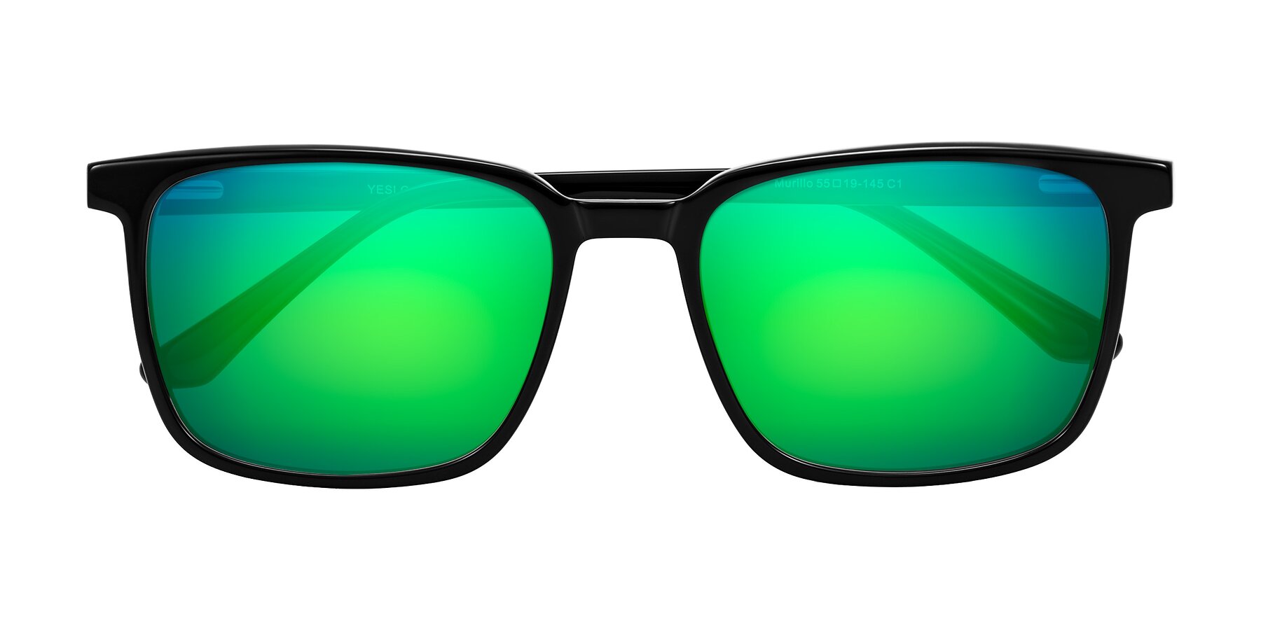 Folded Front of Murillo in Black with Green Mirrored Lenses