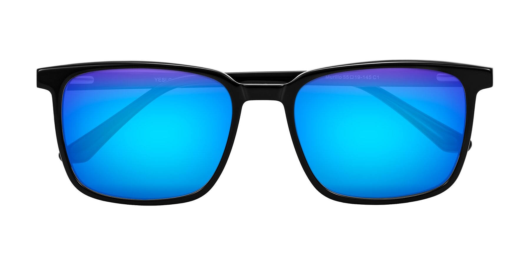 Folded Front of Murillo in Black with Blue Mirrored Lenses