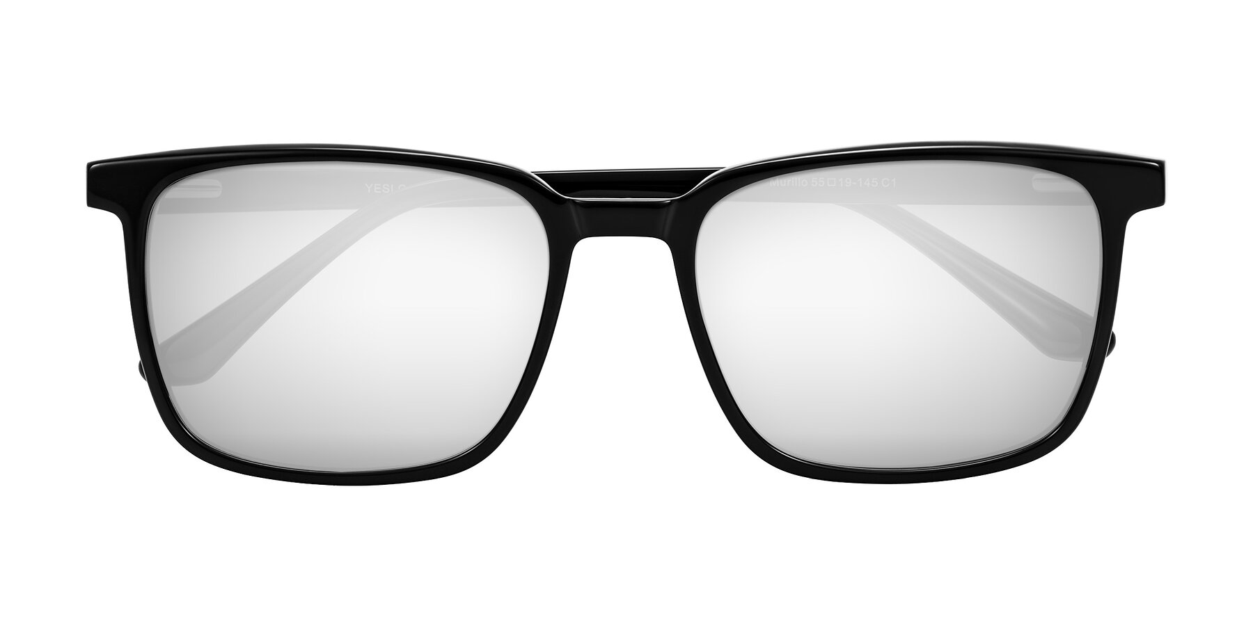 Folded Front of Murillo in Black with Silver Mirrored Lenses