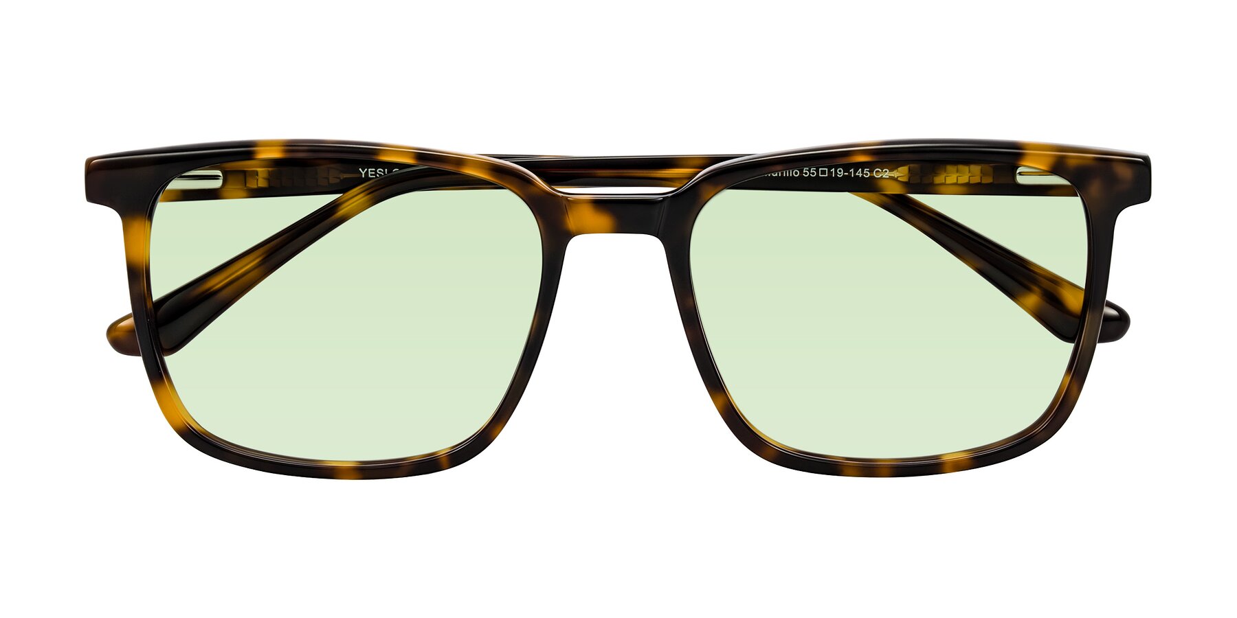 Folded Front of Murillo in Tortoise with Light Green Tinted Lenses