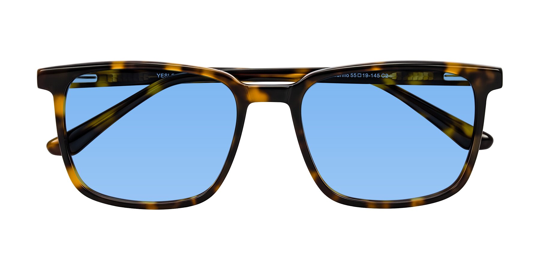 Folded Front of Murillo in Tortoise with Medium Blue Tinted Lenses