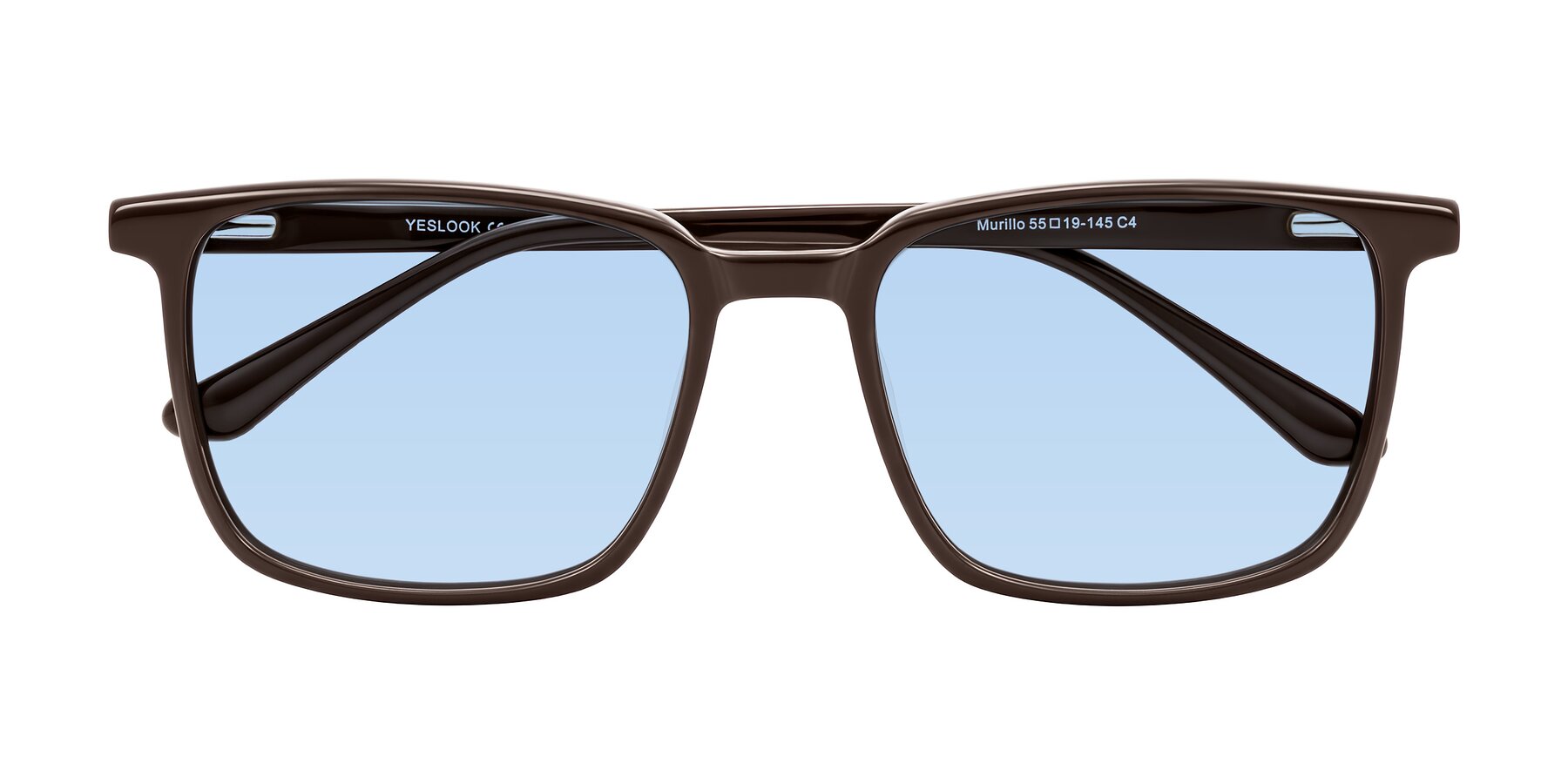 Folded Front of Murillo in Chocolate with Light Blue Tinted Lenses