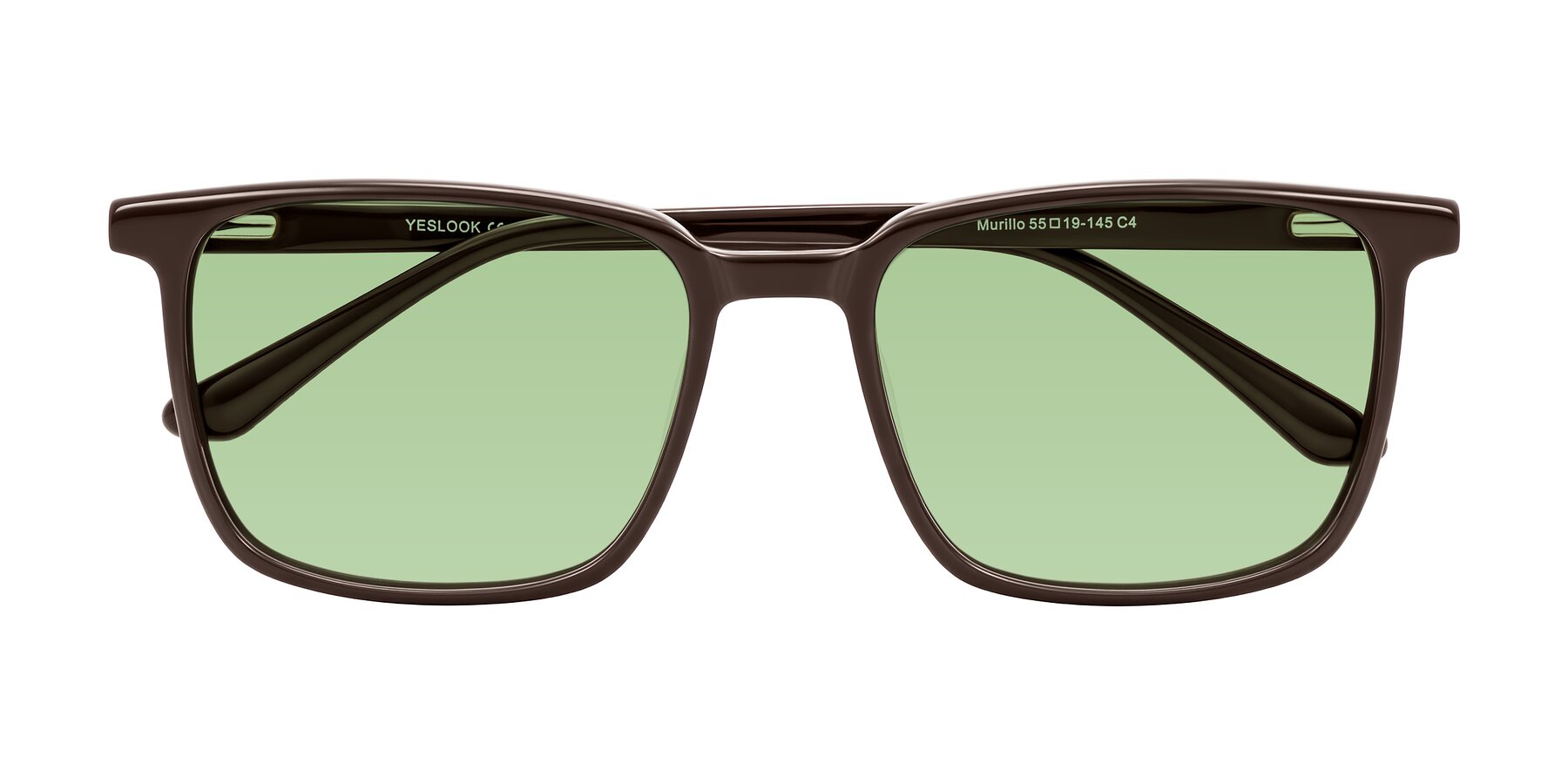 Folded Front of Murillo in Chocolate with Medium Green Tinted Lenses