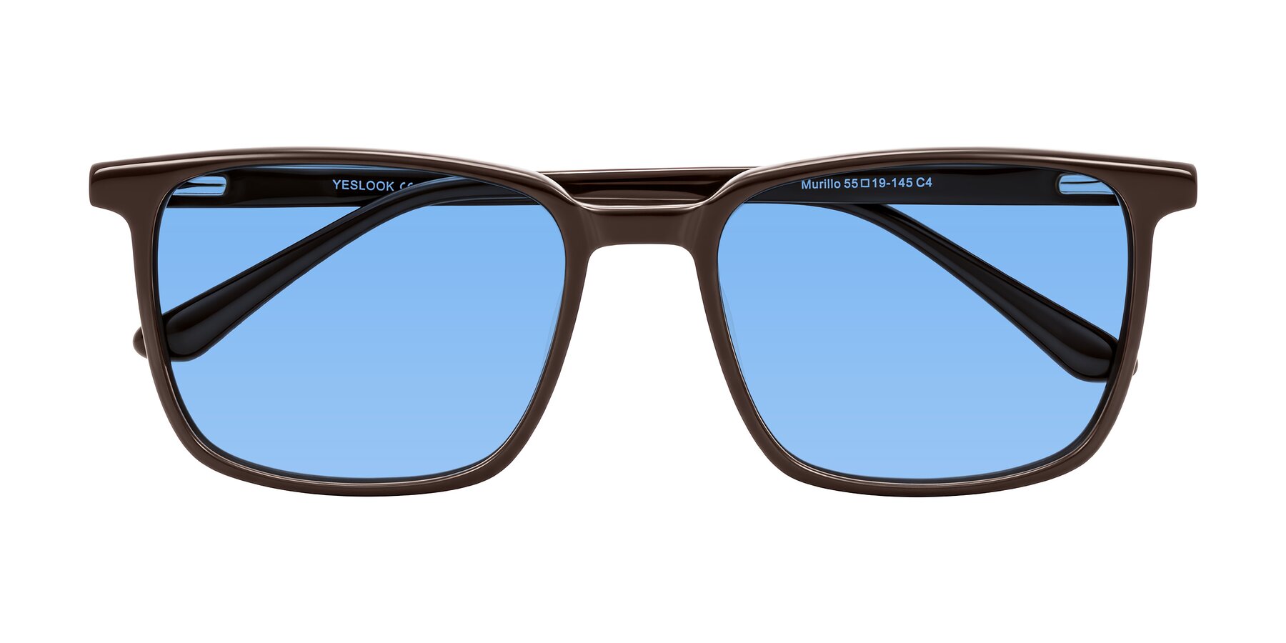 Folded Front of Murillo in Chocolate with Medium Blue Tinted Lenses