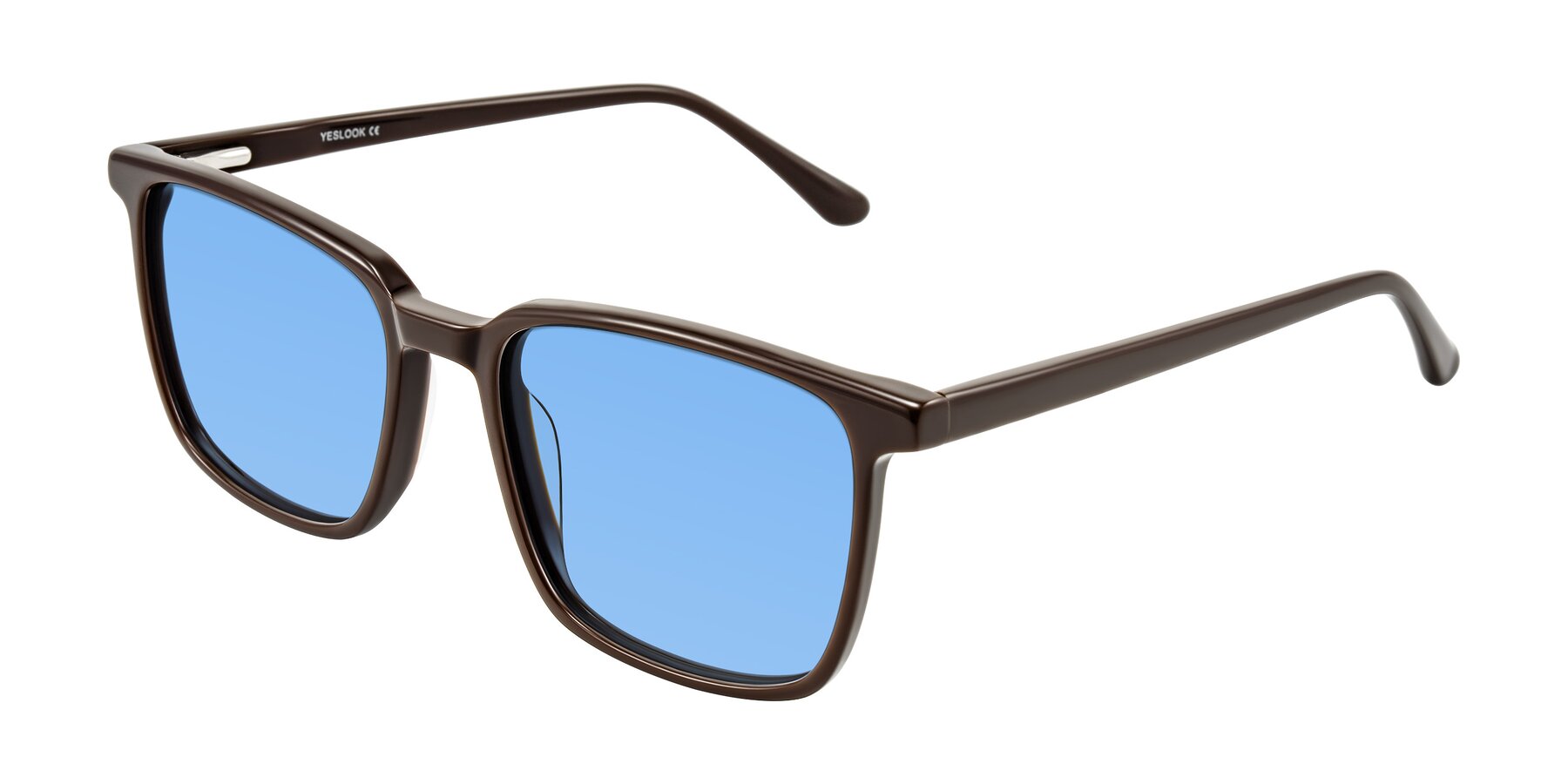 Angle of Murillo in Chocolate with Medium Blue Tinted Lenses