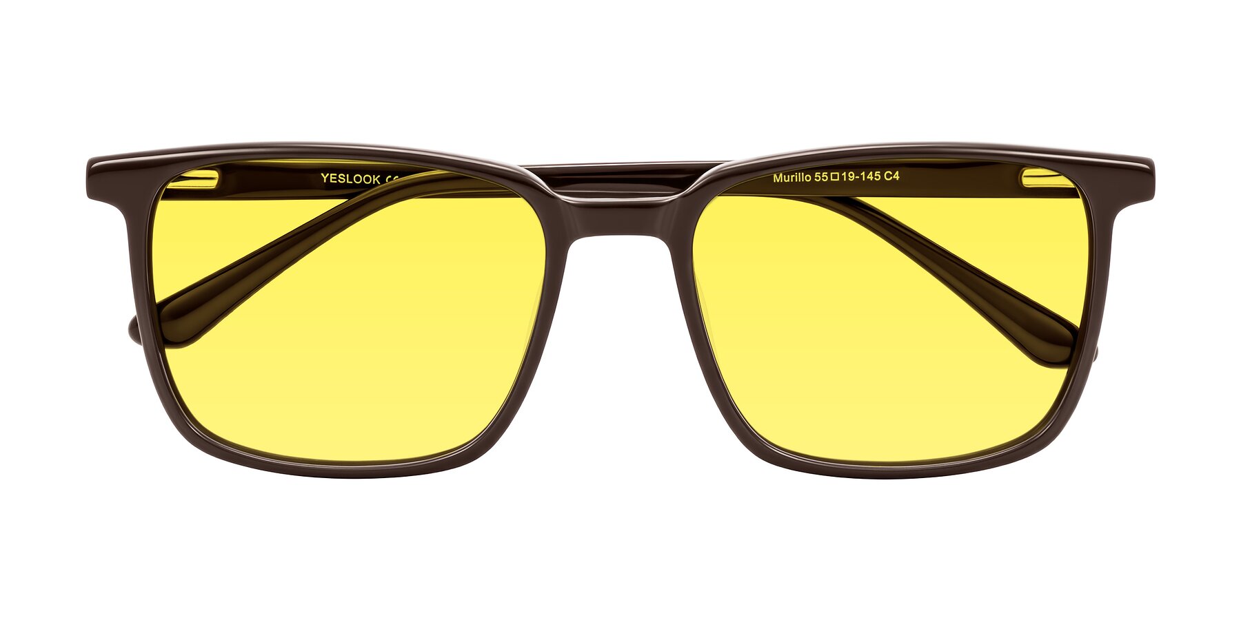 Folded Front of Murillo in Chocolate with Medium Yellow Tinted Lenses