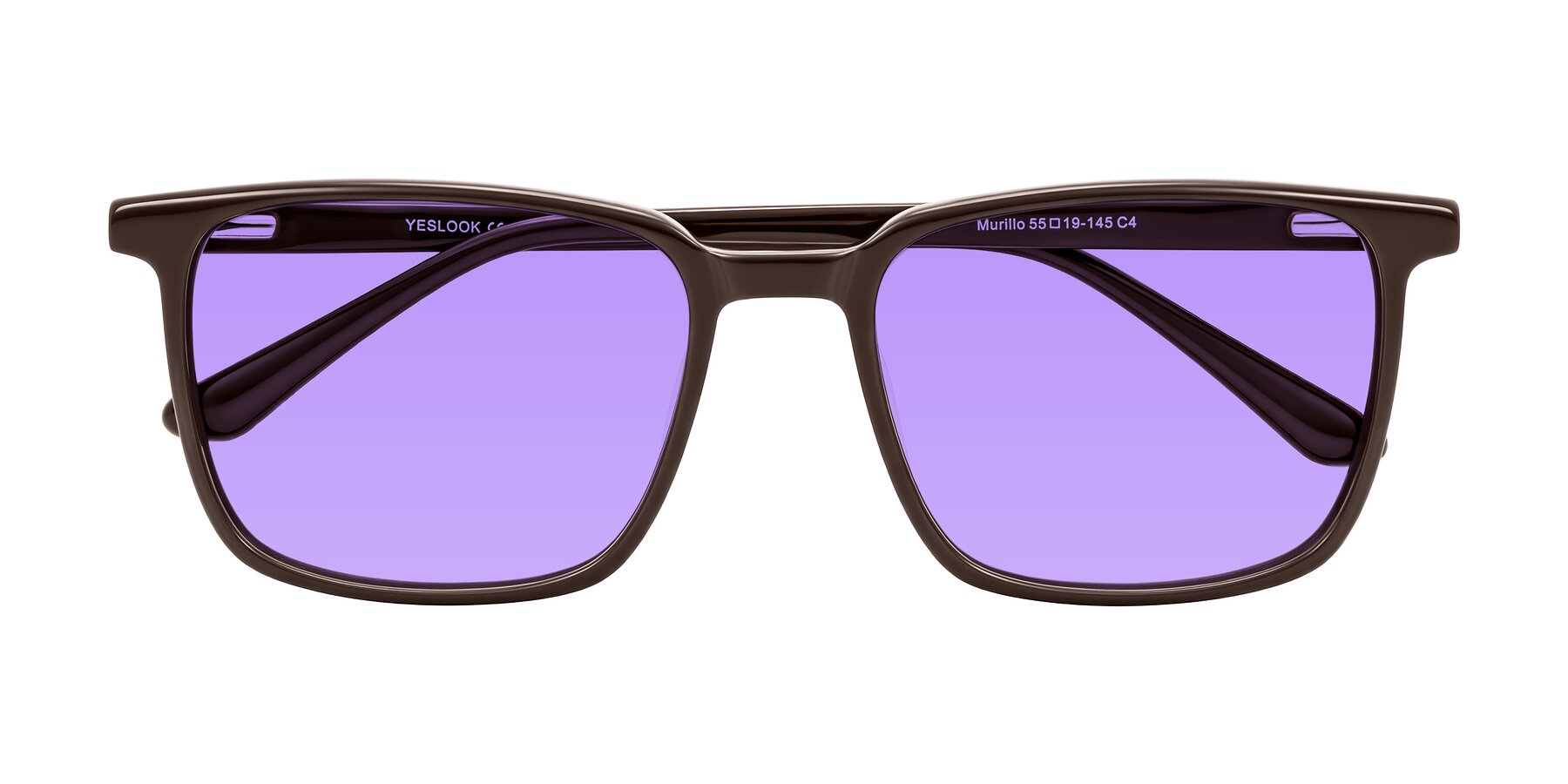 Folded Front of Murillo in Chocolate with Medium Purple Tinted Lenses