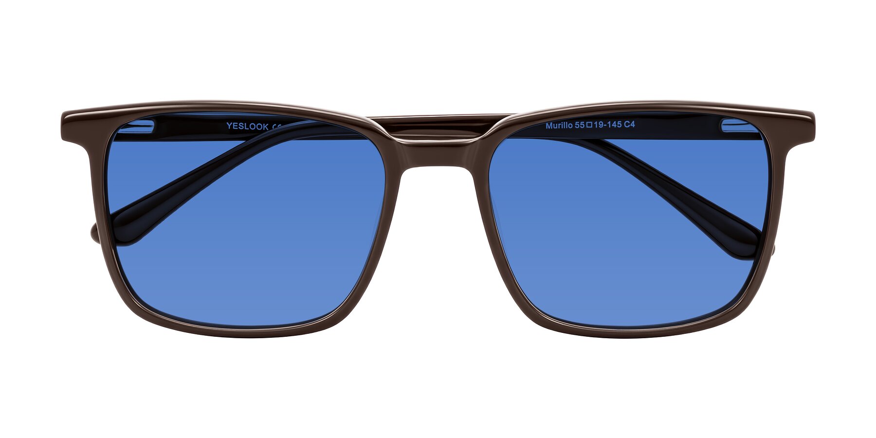 Folded Front of Murillo in Chocolate with Blue Tinted Lenses