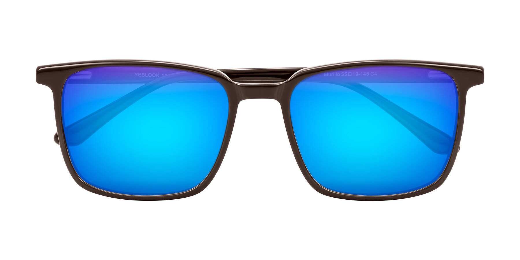 Folded Front of Murillo in Chocolate with Blue Mirrored Lenses
