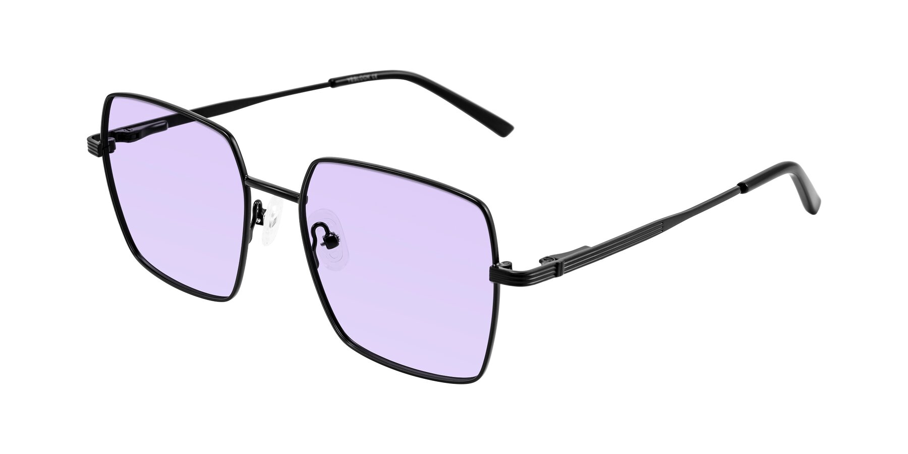 Angle of Grafton in Matte Black with Light Purple Tinted Lenses
