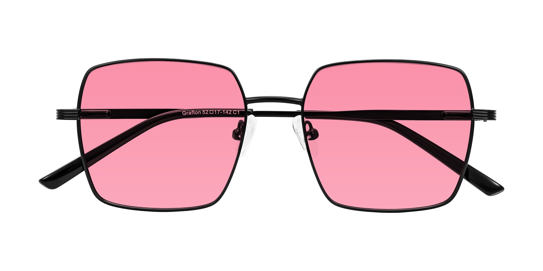 Folded Front of Grafton in Matte Black with Pink Tinted Lenses