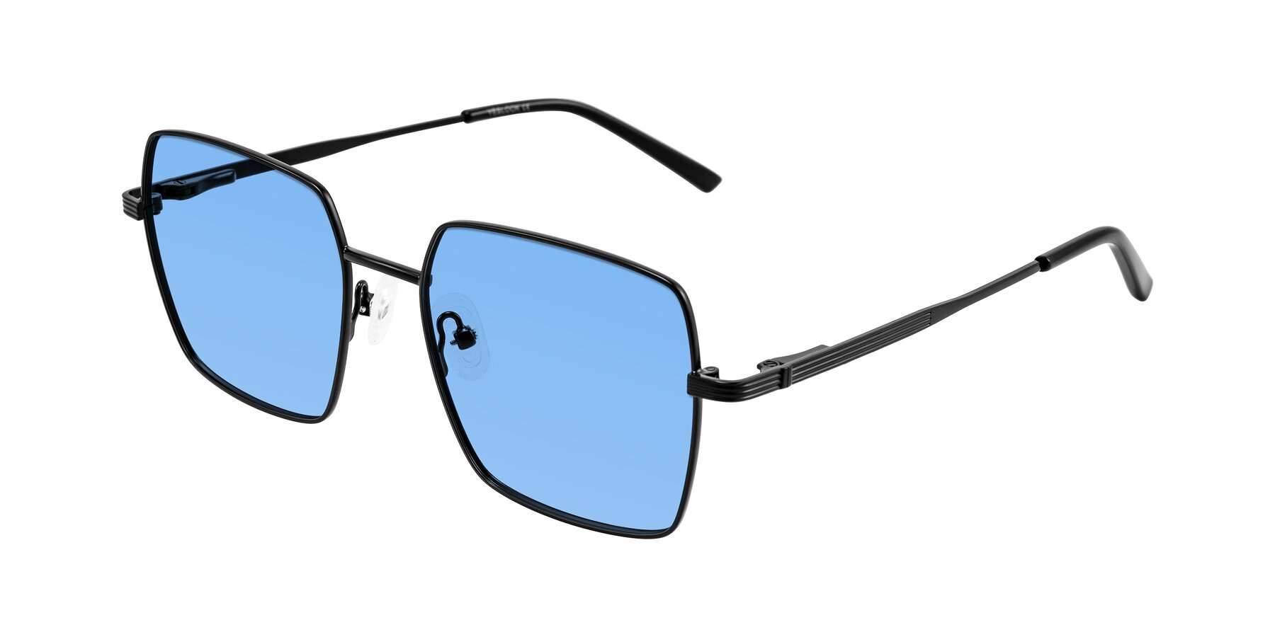 Angle of Grafton in Matte Black with Medium Blue Tinted Lenses