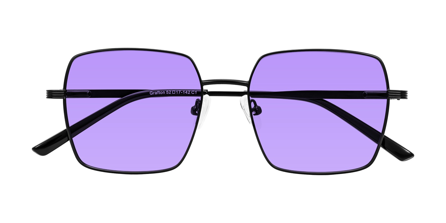 Folded Front of Grafton in Matte Black with Medium Purple Tinted Lenses