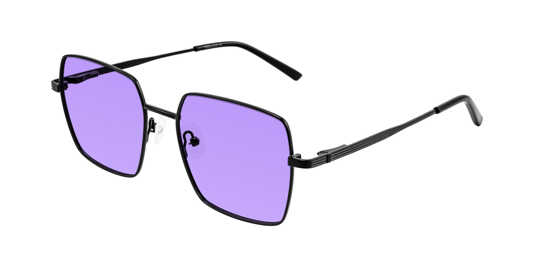 Angle of Grafton in Matte Black with Medium Purple Tinted Lenses