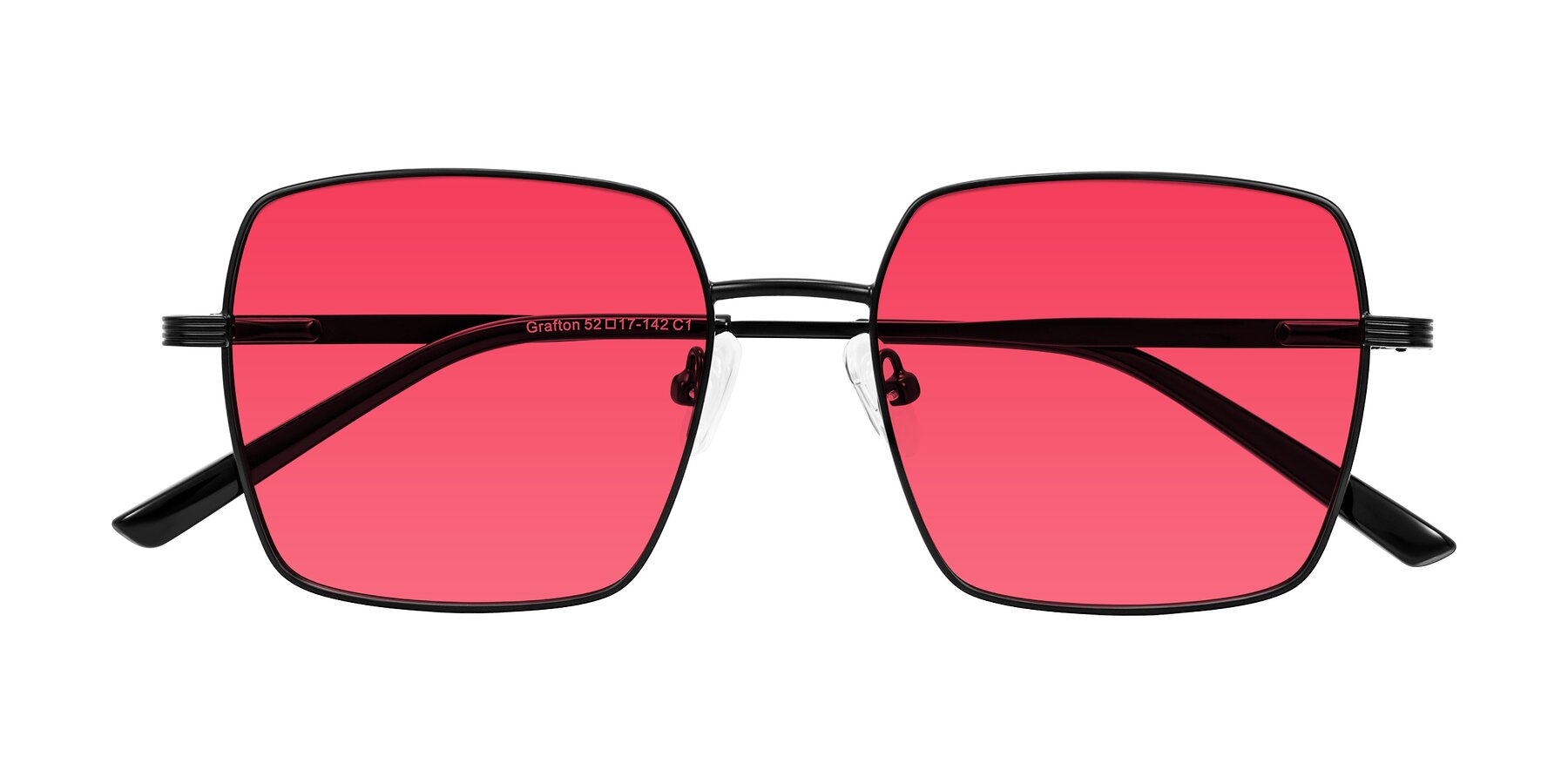 Folded Front of Grafton in Matte Black with Red Tinted Lenses