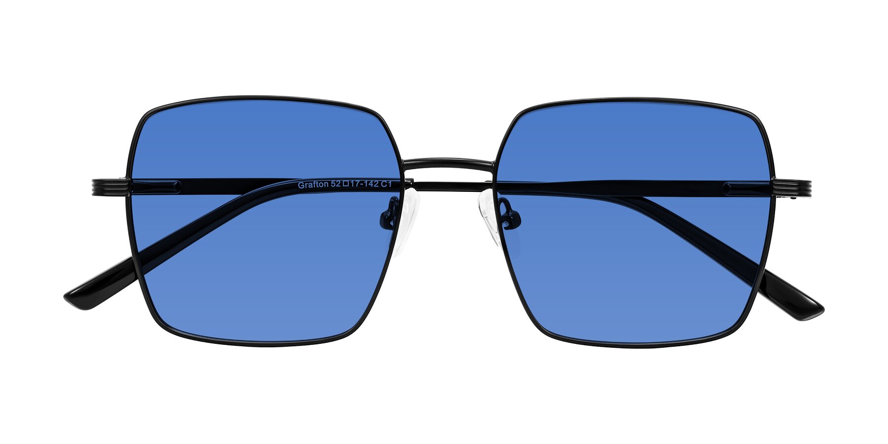Folded Front of Grafton in Matte Black with Blue Tinted Lenses