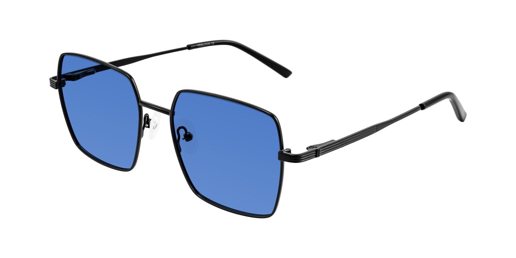 Angle of Grafton in Matte Black with Blue Tinted Lenses