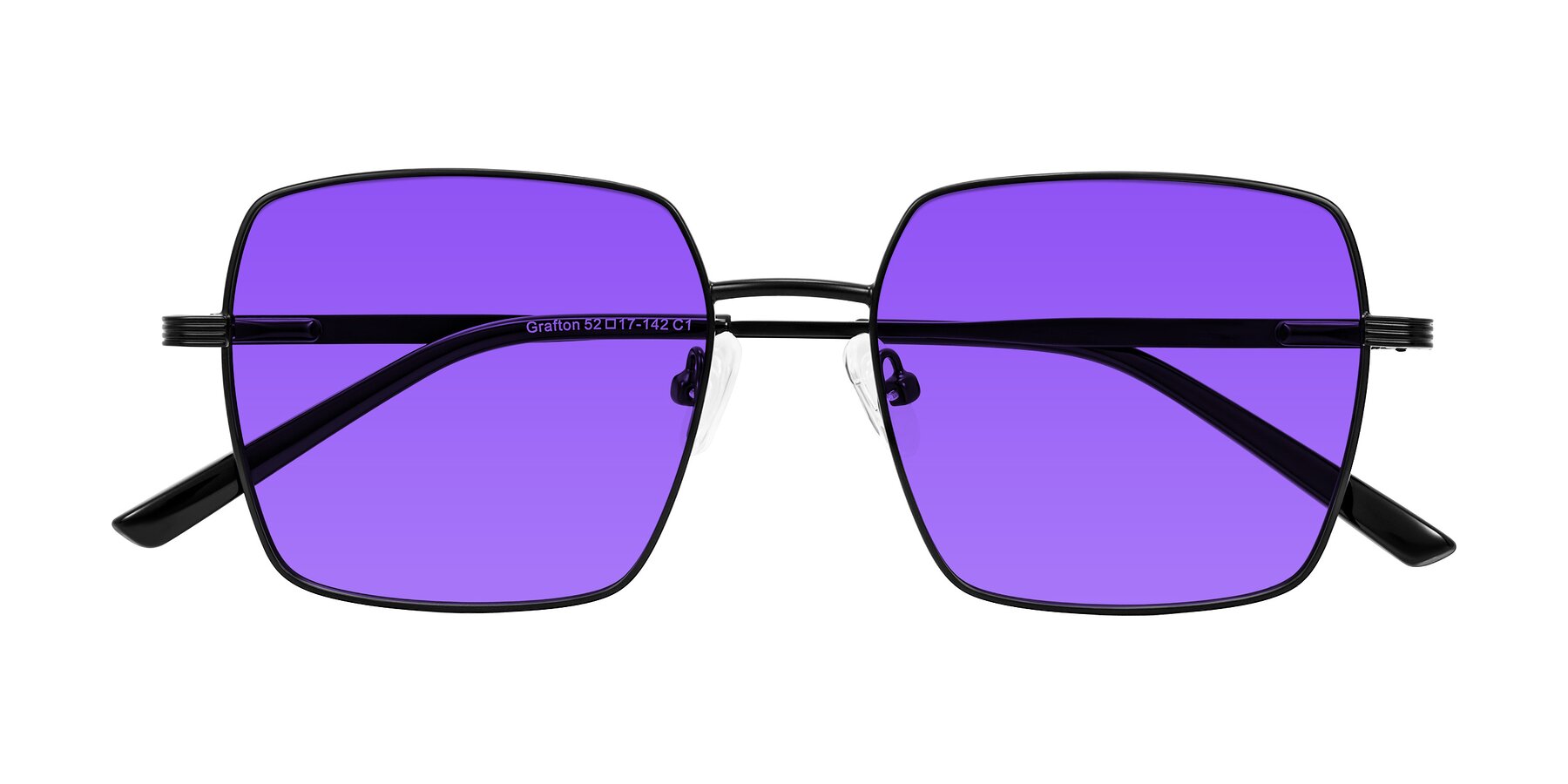 Folded Front of Grafton in Matte Black with Purple Tinted Lenses