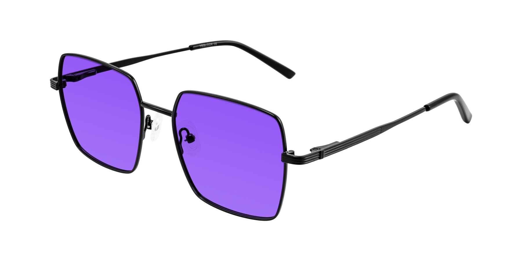 Angle of Grafton in Matte Black with Purple Tinted Lenses