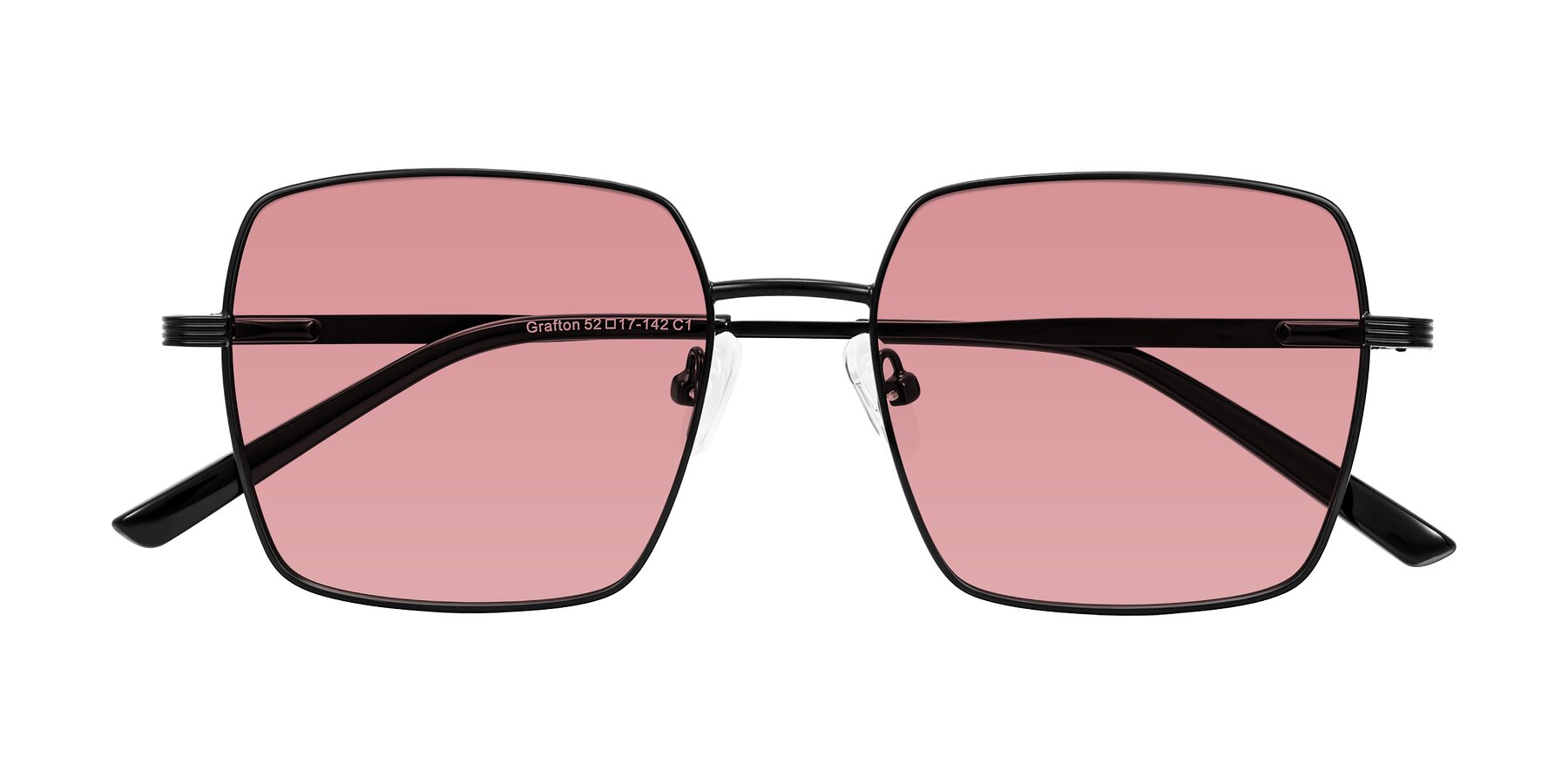 Folded Front of Grafton in Matte Black with Medium Garnet Tinted Lenses