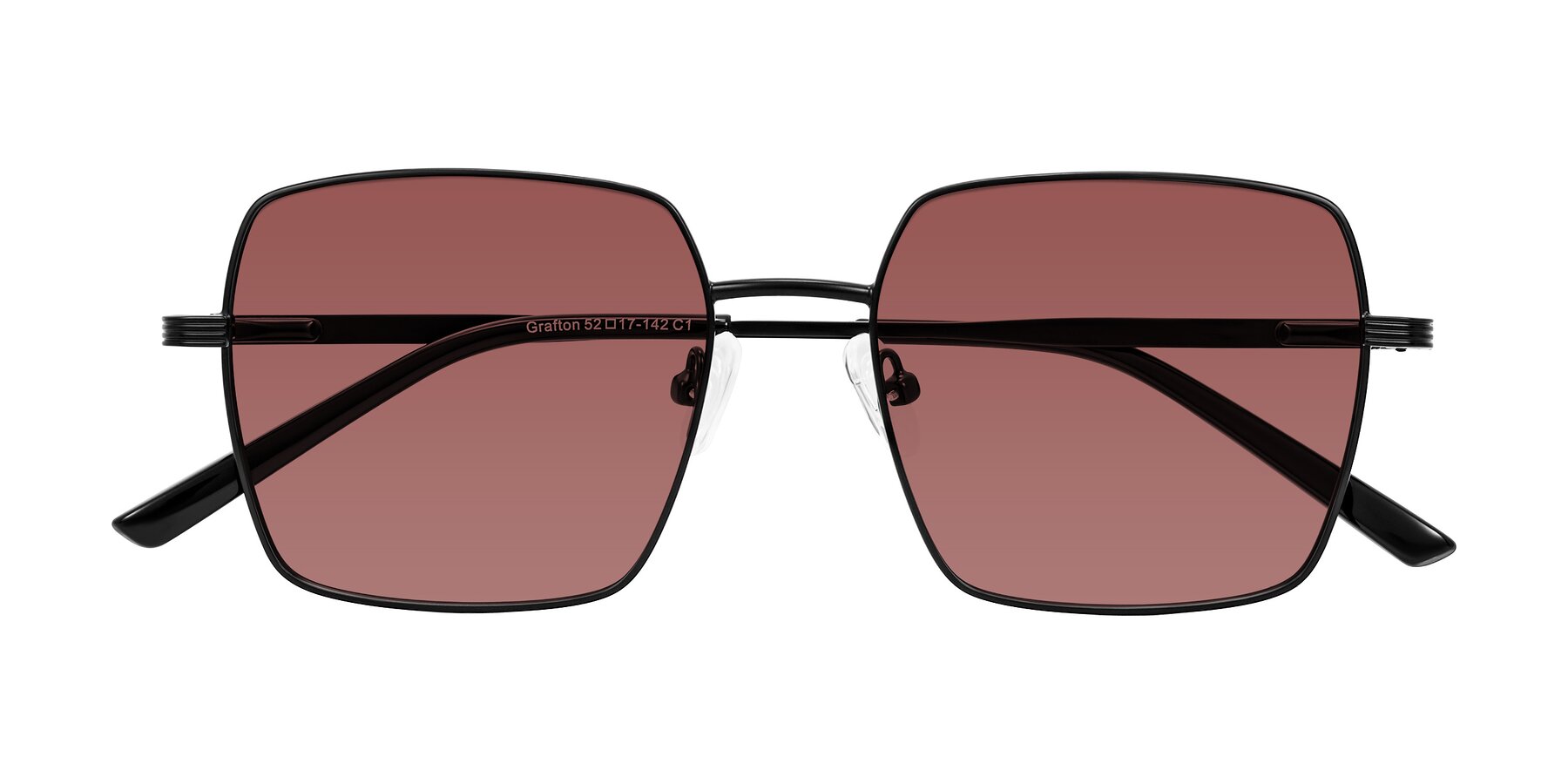 Folded Front of Grafton in Matte Black with Garnet Tinted Lenses