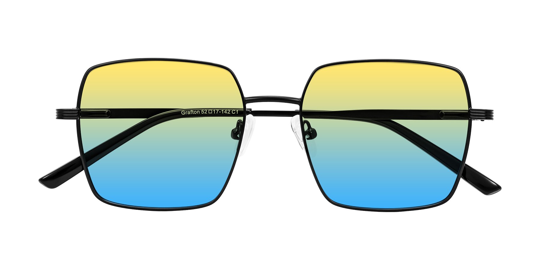Folded Front of Grafton in Matte Black with Yellow / Blue Gradient Lenses