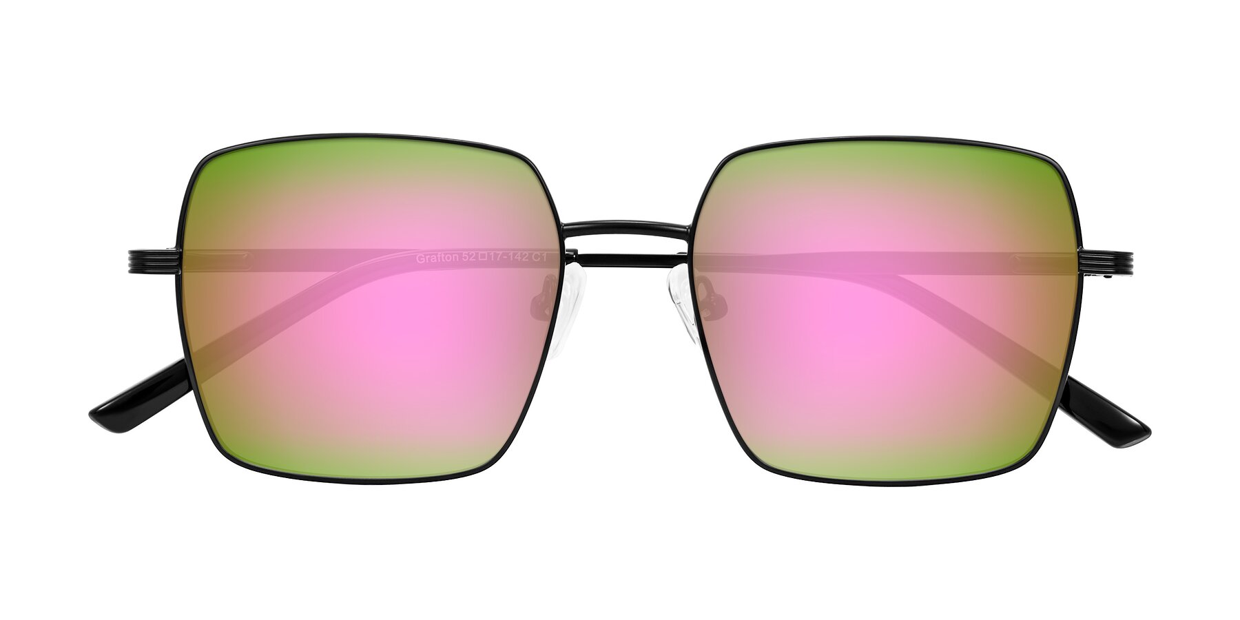 Folded Front of Grafton in Matte Black with Pink Mirrored Lenses