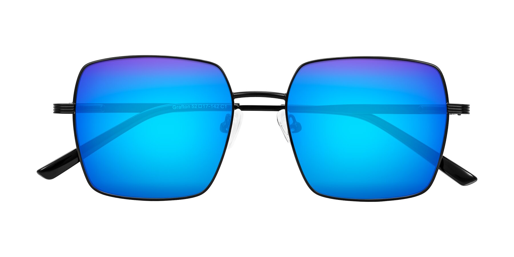 Folded Front of Grafton in Matte Black with Blue Mirrored Lenses
