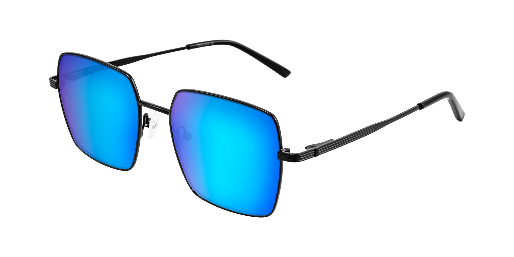 Angle of Grafton in Matte Black with Blue Mirrored Lenses