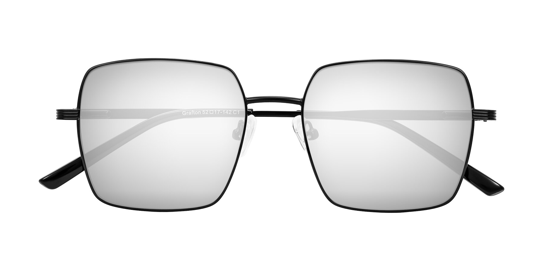 Folded Front of Grafton in Matte Black with Silver Mirrored Lenses