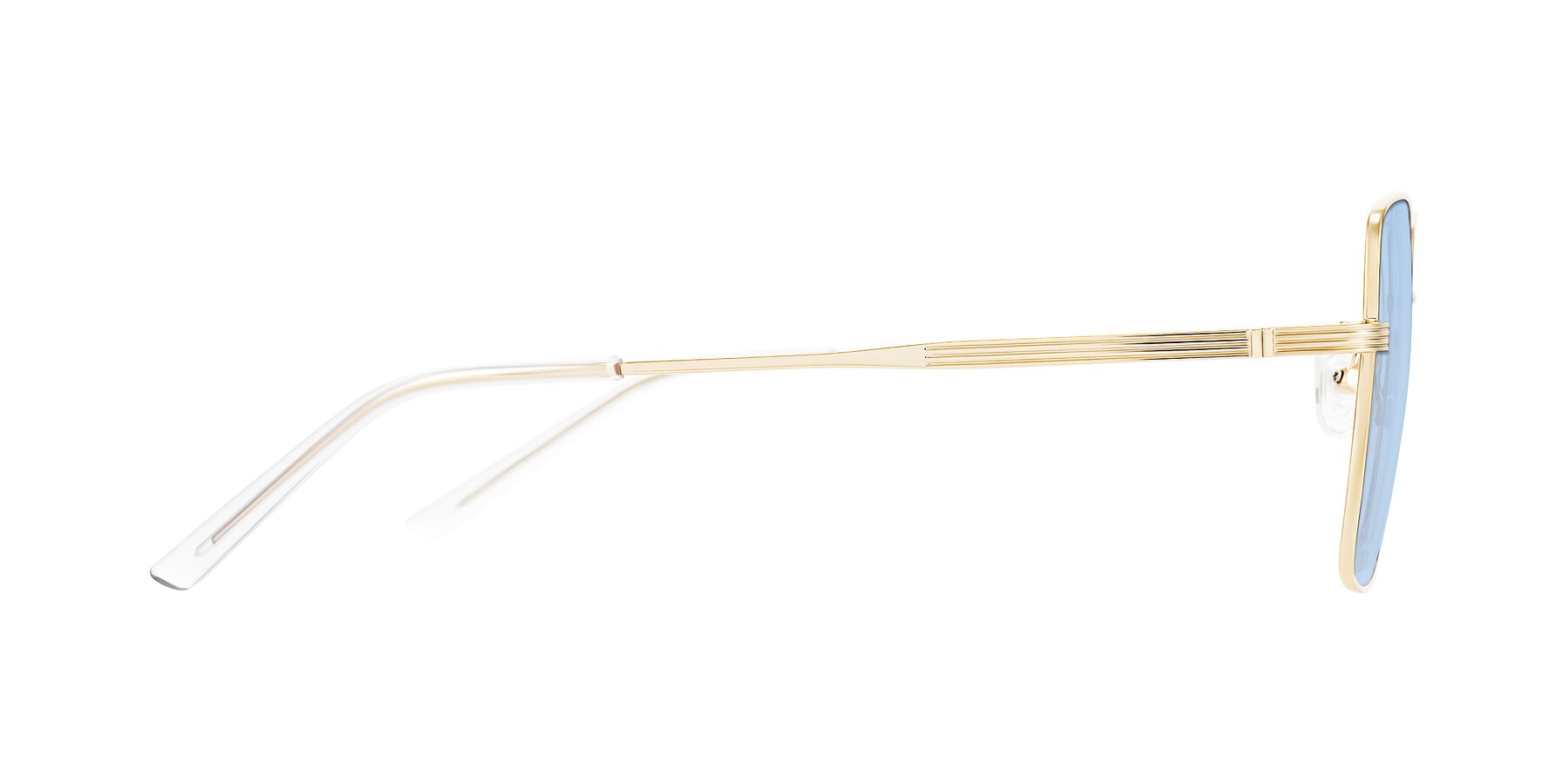 Side of Grafton in Light Gold with Light Blue Tinted Lenses