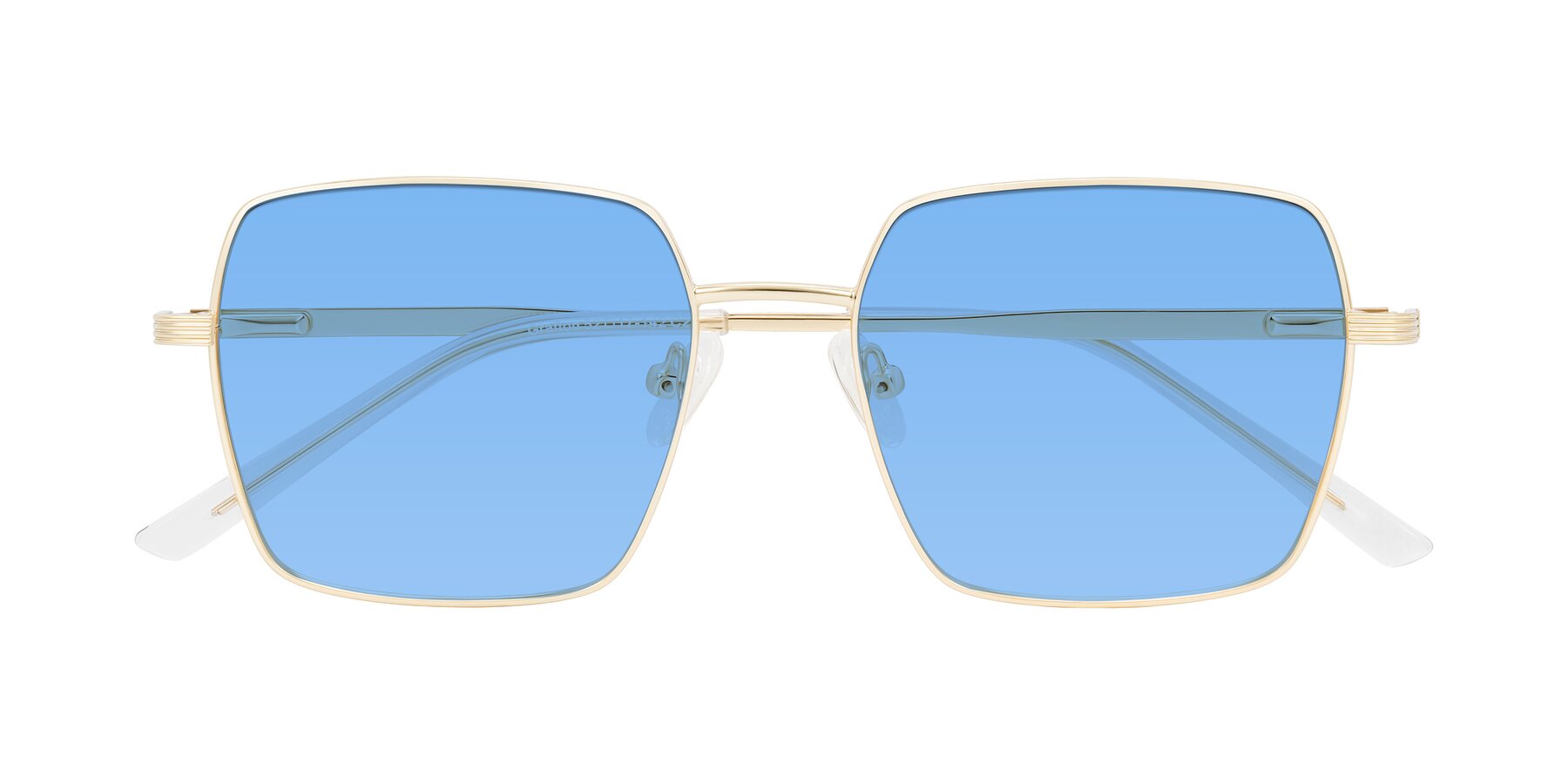 Folded Front of Grafton in Light Gold with Medium Blue Tinted Lenses