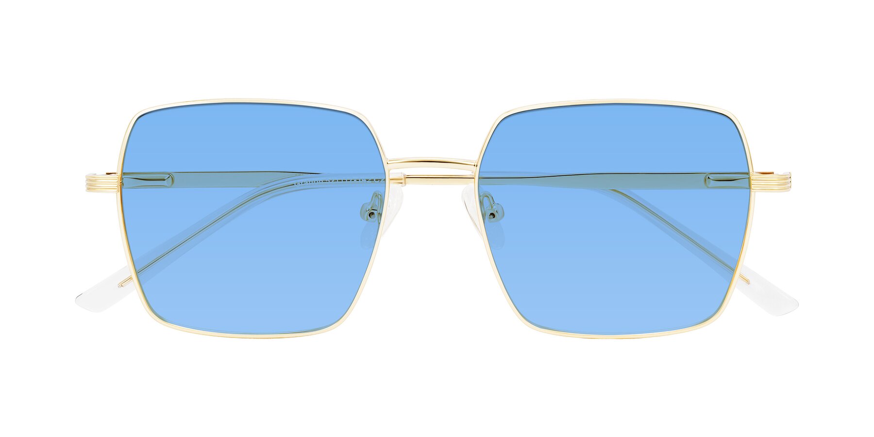 Folded Front of Grafton in Light Gold with Medium Blue Tinted Lenses