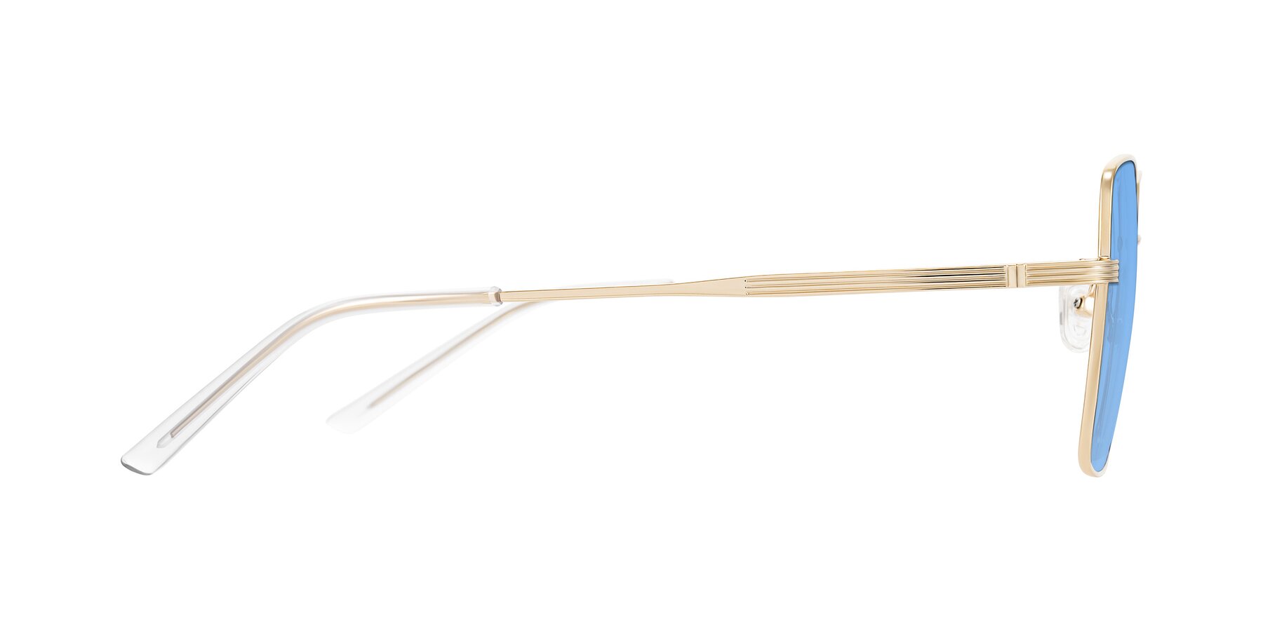 Side of Grafton in Light Gold with Medium Blue Tinted Lenses